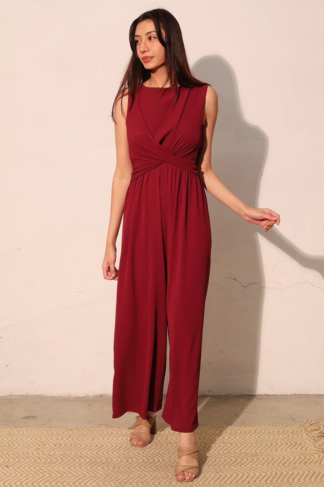 Burgundy Twist-Front Wide-Leg Jumpsuit Secondary image