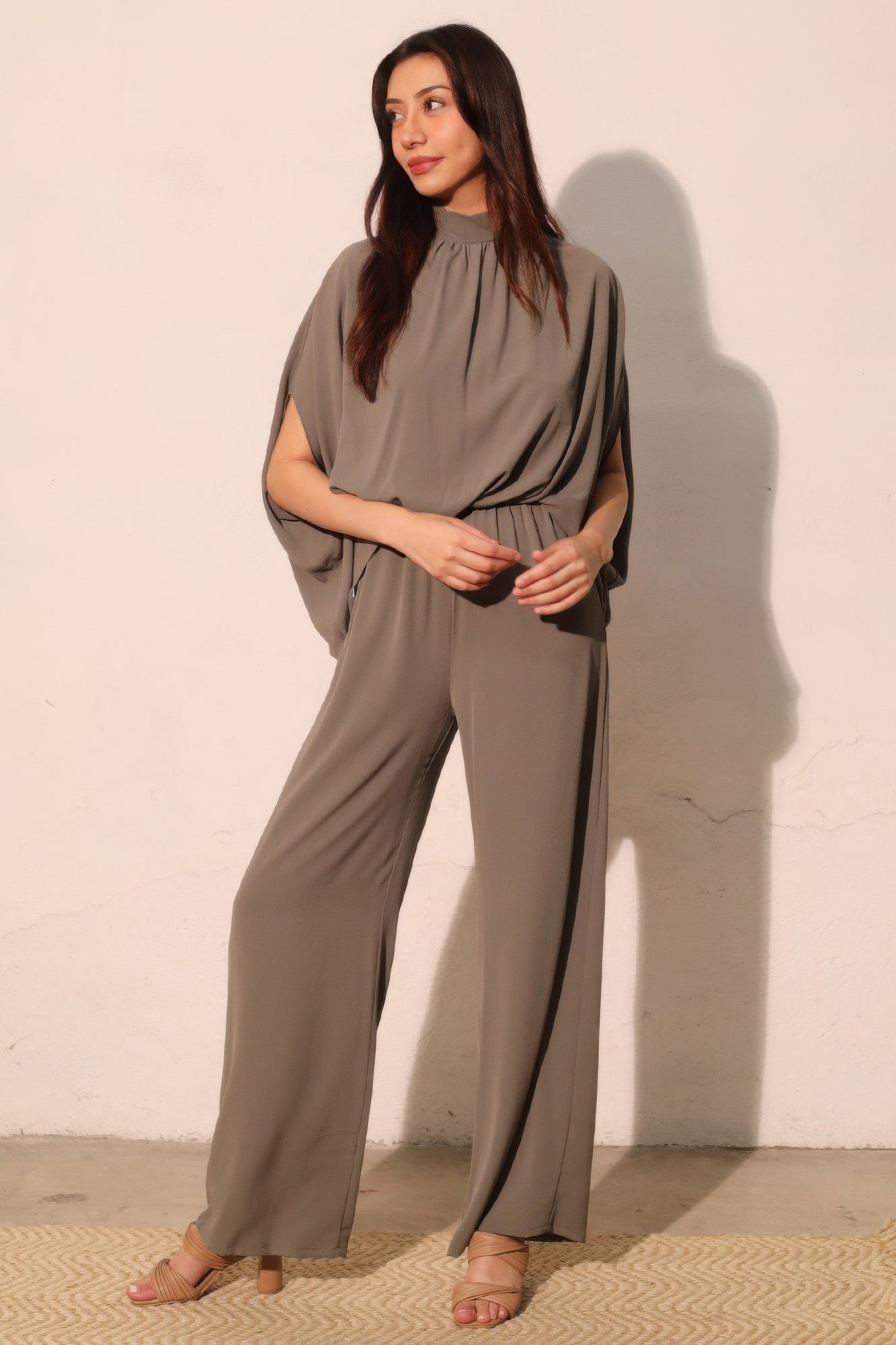 Grey Mock Neck Wide-Leg Caftan Jumpsuit Secondary image