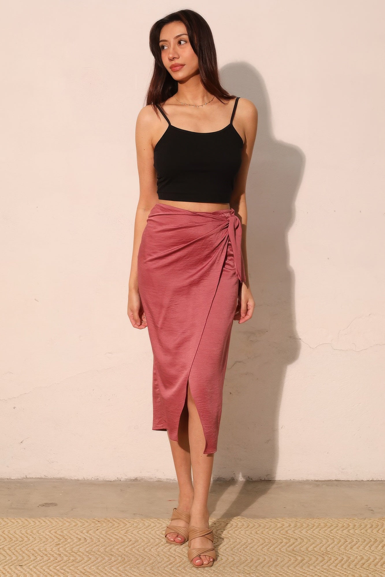 Mulberry Washed Satin Wrap Midi Skirt Secondary image