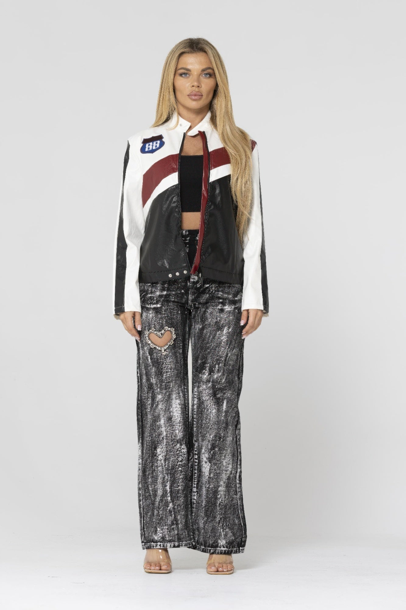 Color Block PU Leather Jacket with Contrast Panels Secondary image