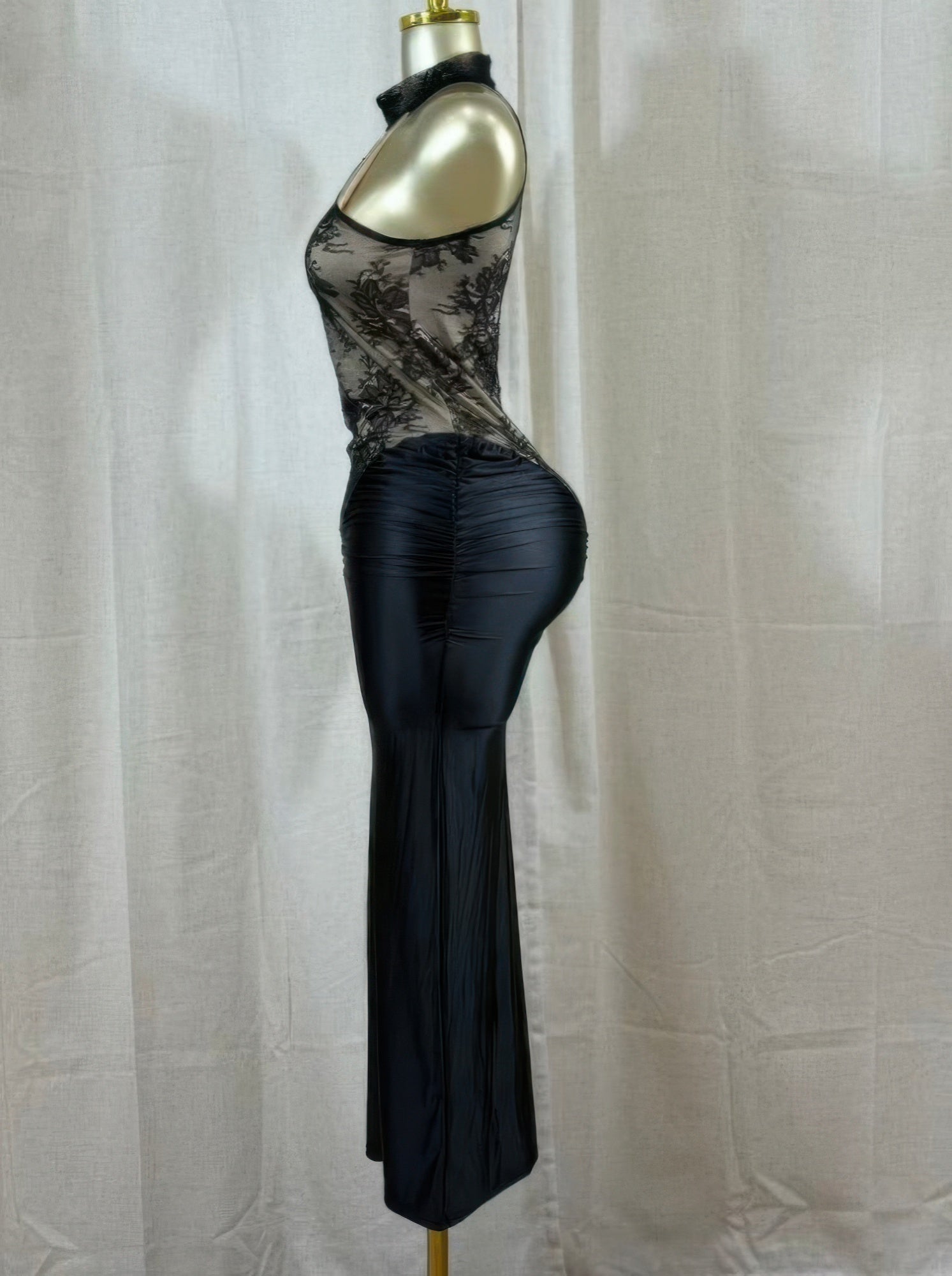 Black Lace Halter Ruched Dress Secondary image