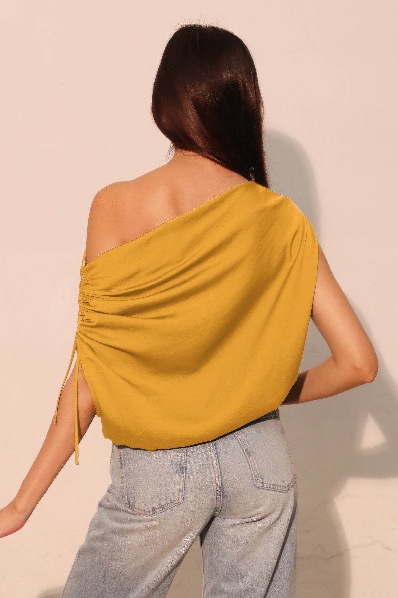 Mustard Asymmetrical Drawstring Top Secondary image