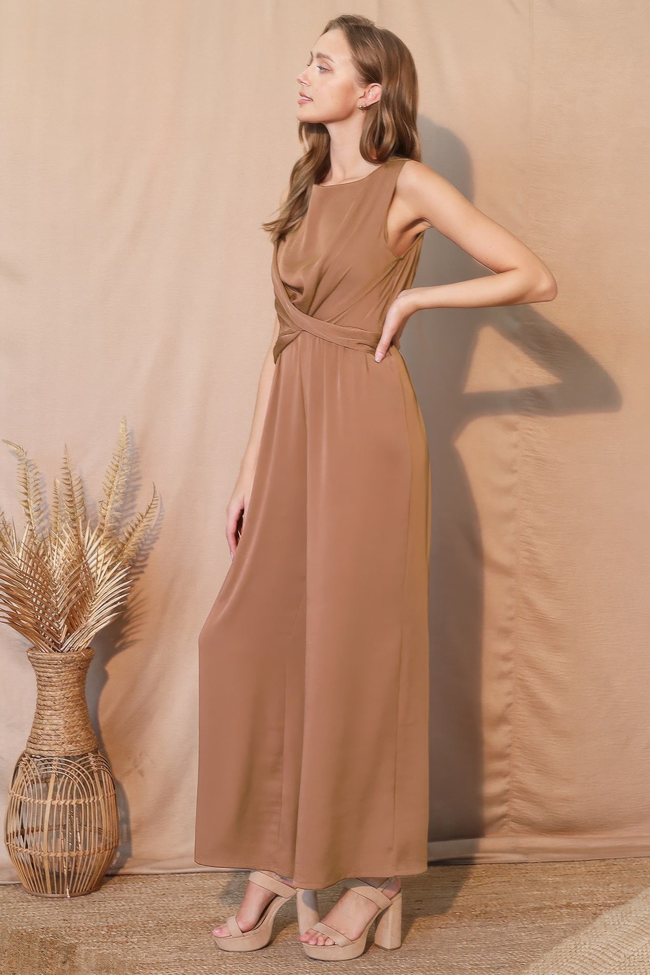 Twist-Front Wide-Leg Jumpsuit in Washed Poly Silk Secondary image