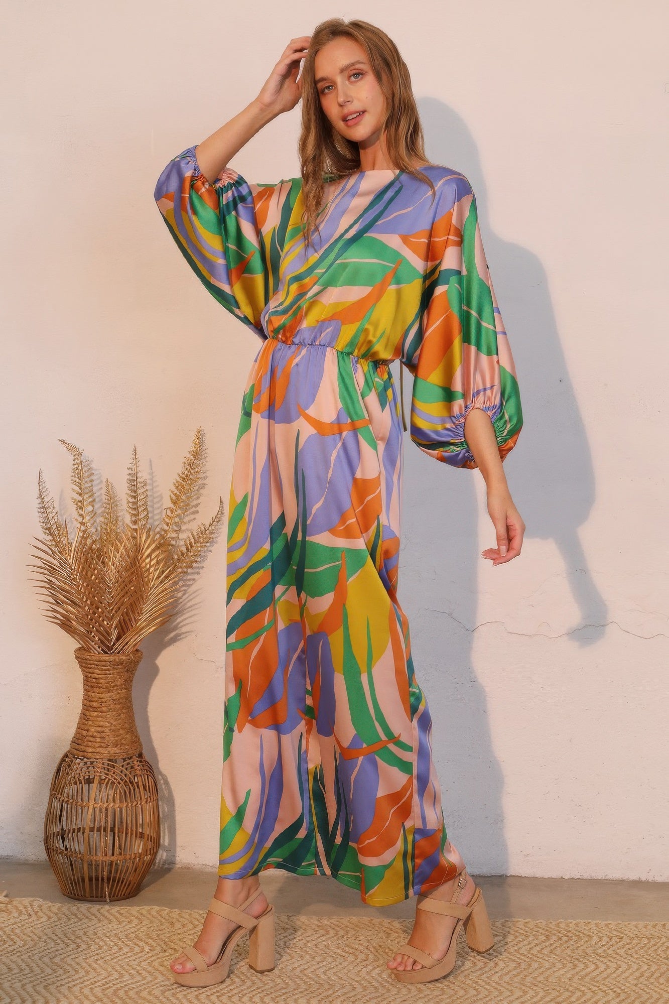 Tropical Print Satin Wide-Leg Jumpsuit Secondary image