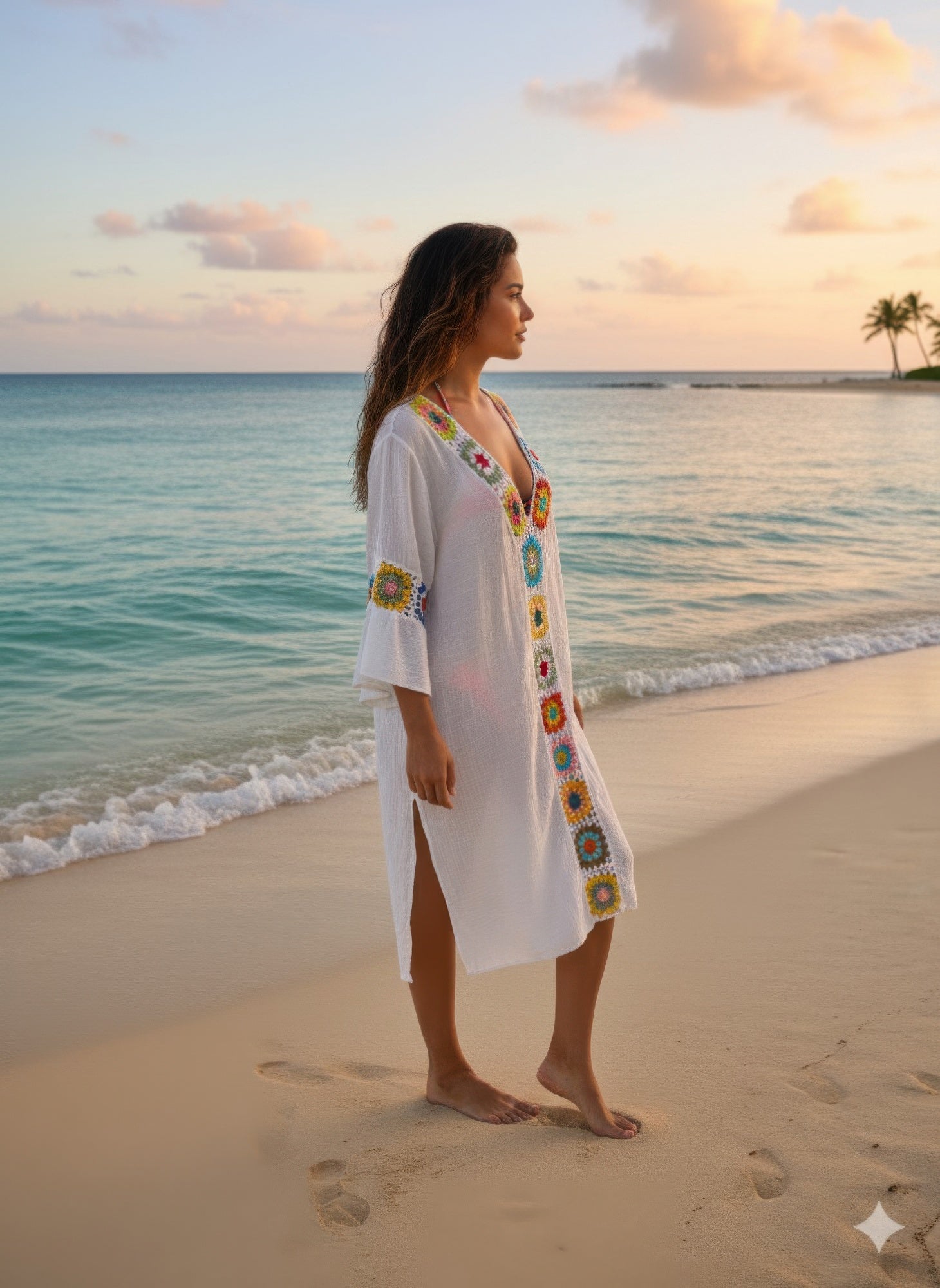 White Crochet-Trim Beach Cover-Up Dress Secondary image