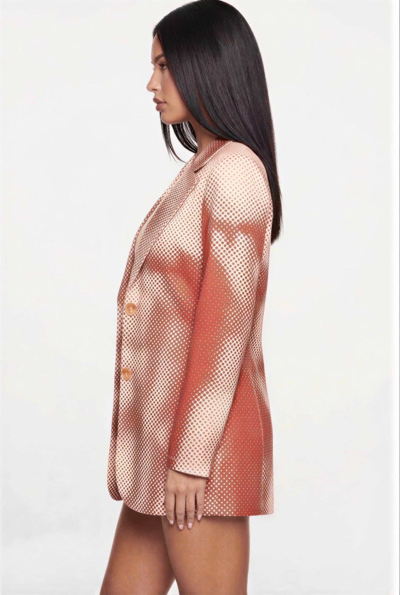 Printed Longline Blazer With Notched Collar Secondary image