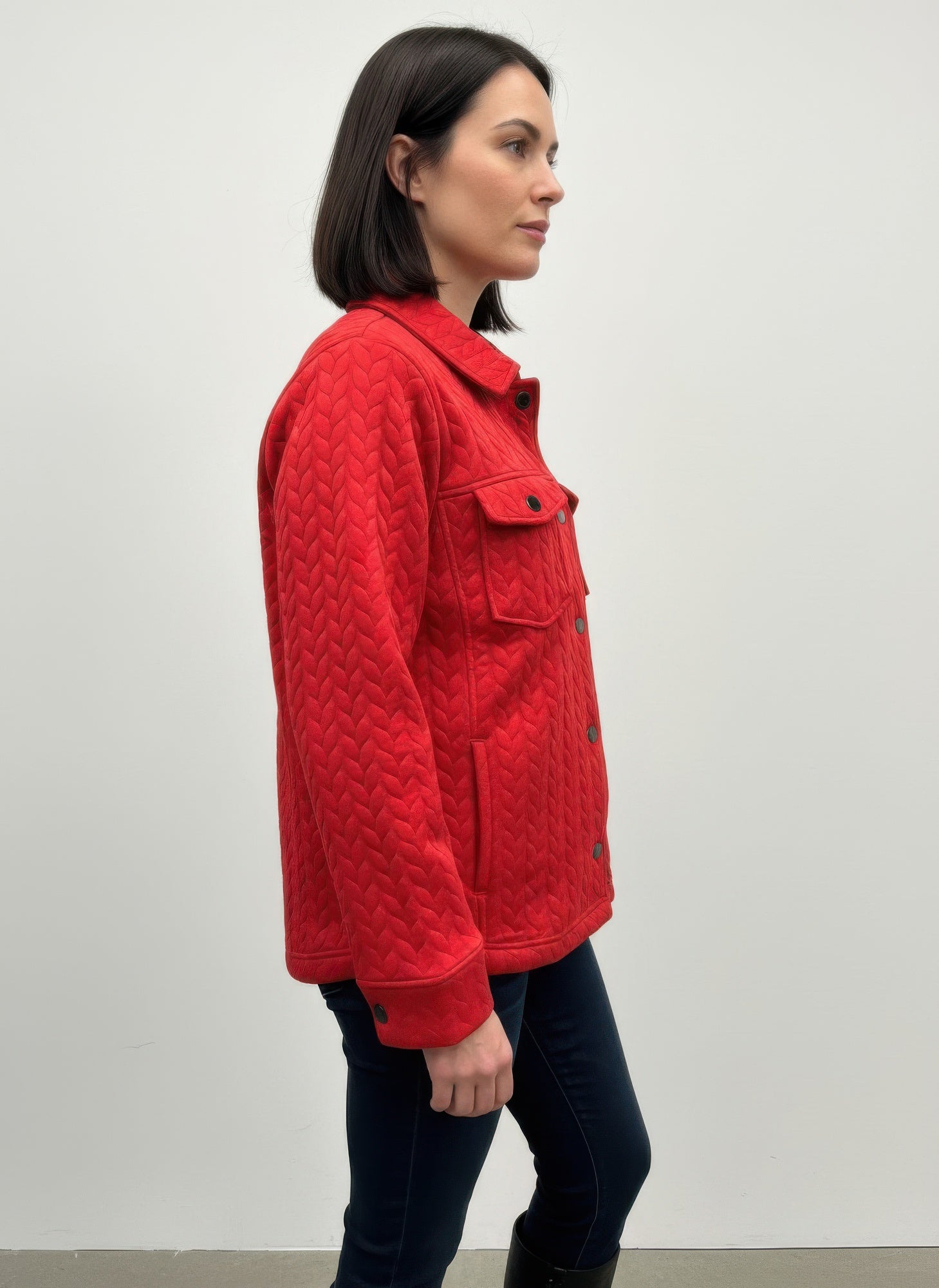 Red Textured Collared Snap-Front Jacket Secondary image