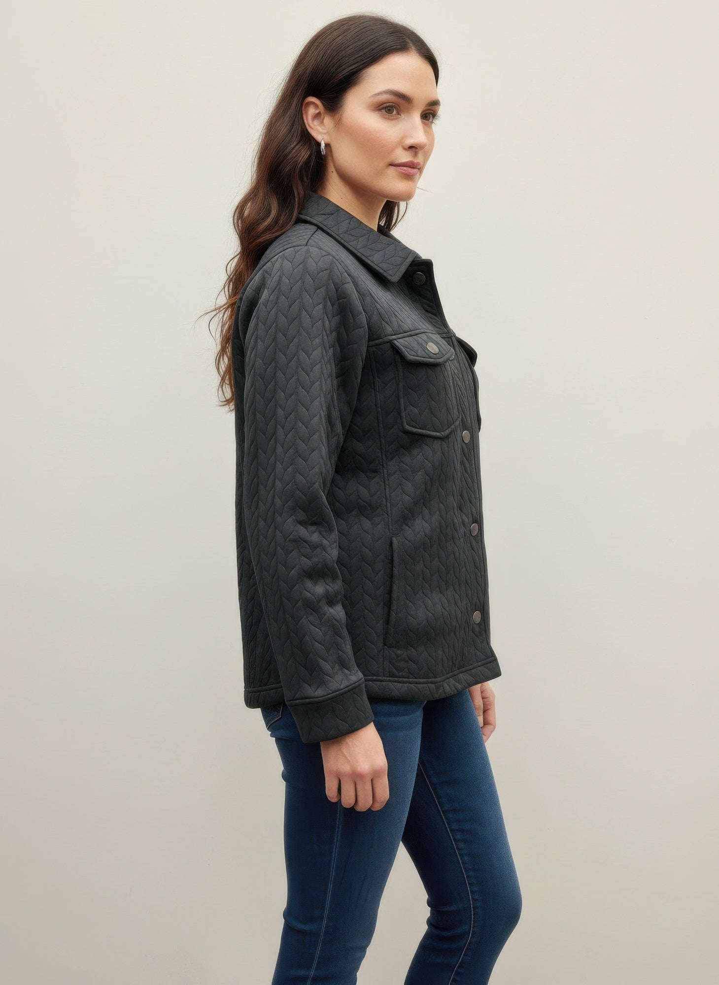 Black Textured Snap-Front Utility Jacket Secondary image