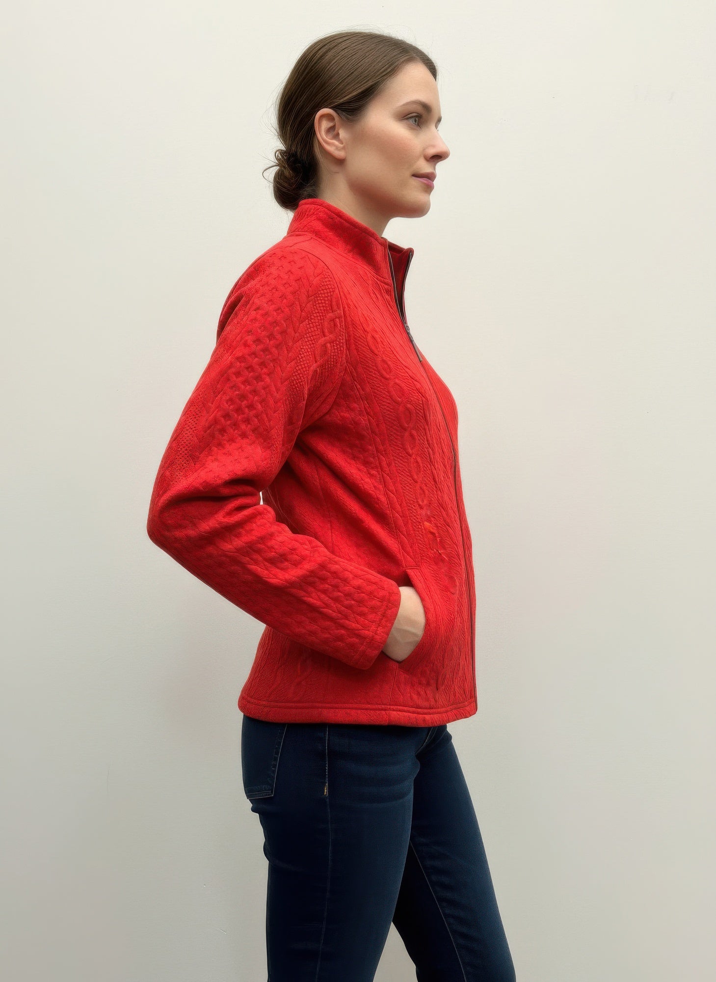 Red Textured Mock Neck Zip Jacket Secondary image