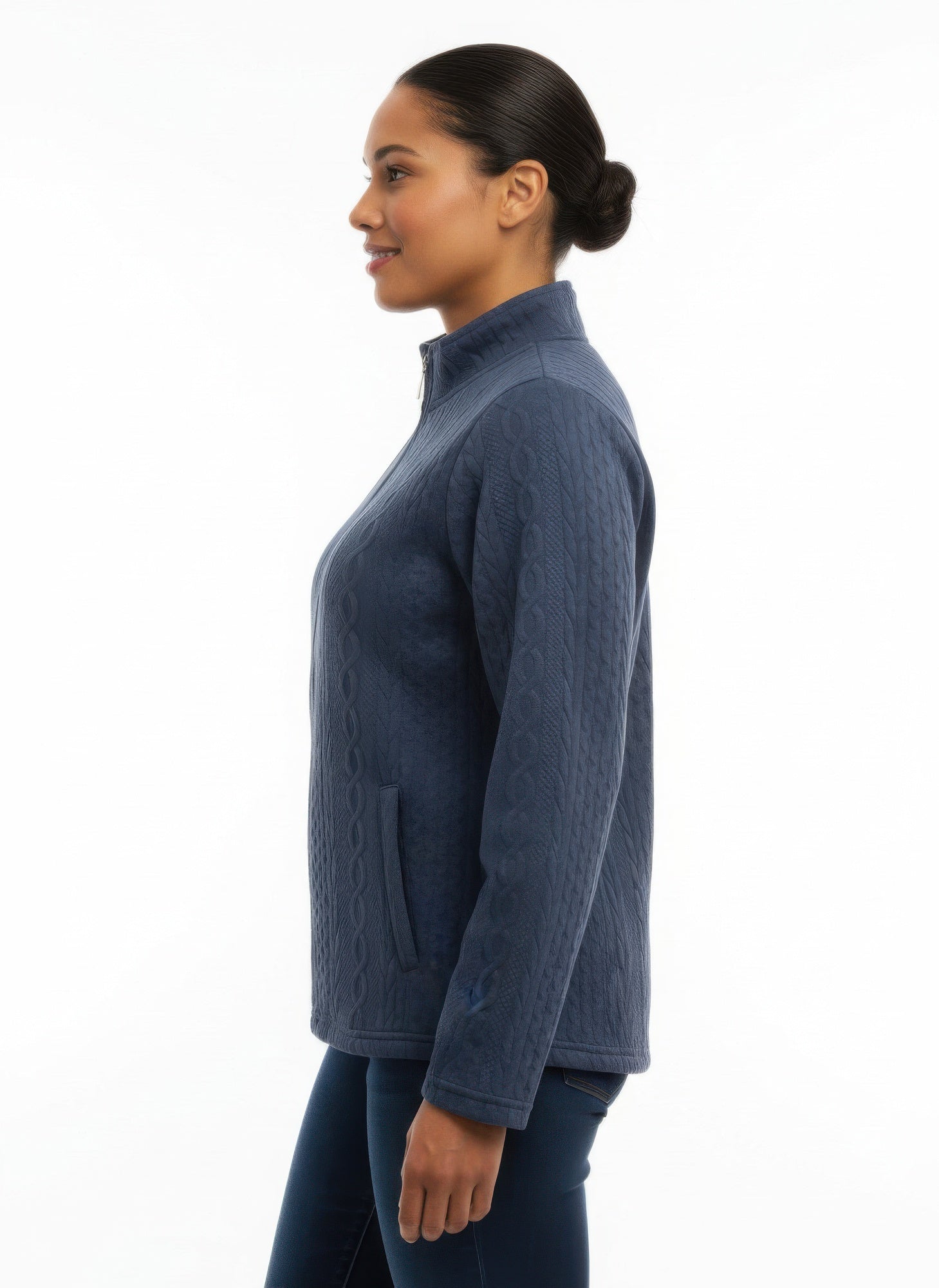 Navy Textured Mock Neck Zip Jacket Secondary image