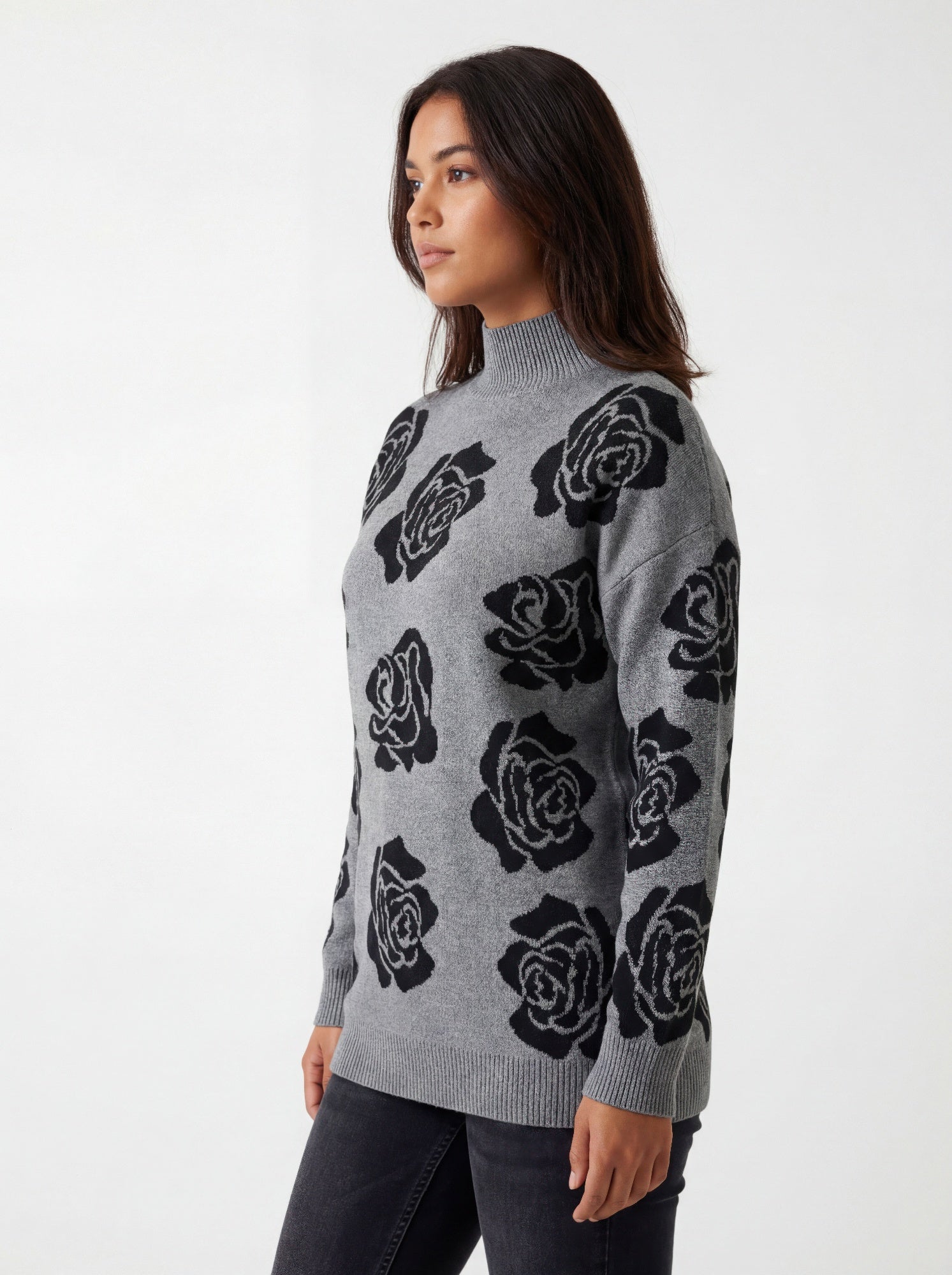 Gray Rose Jacquard Mock Neck Sweater Secondary image