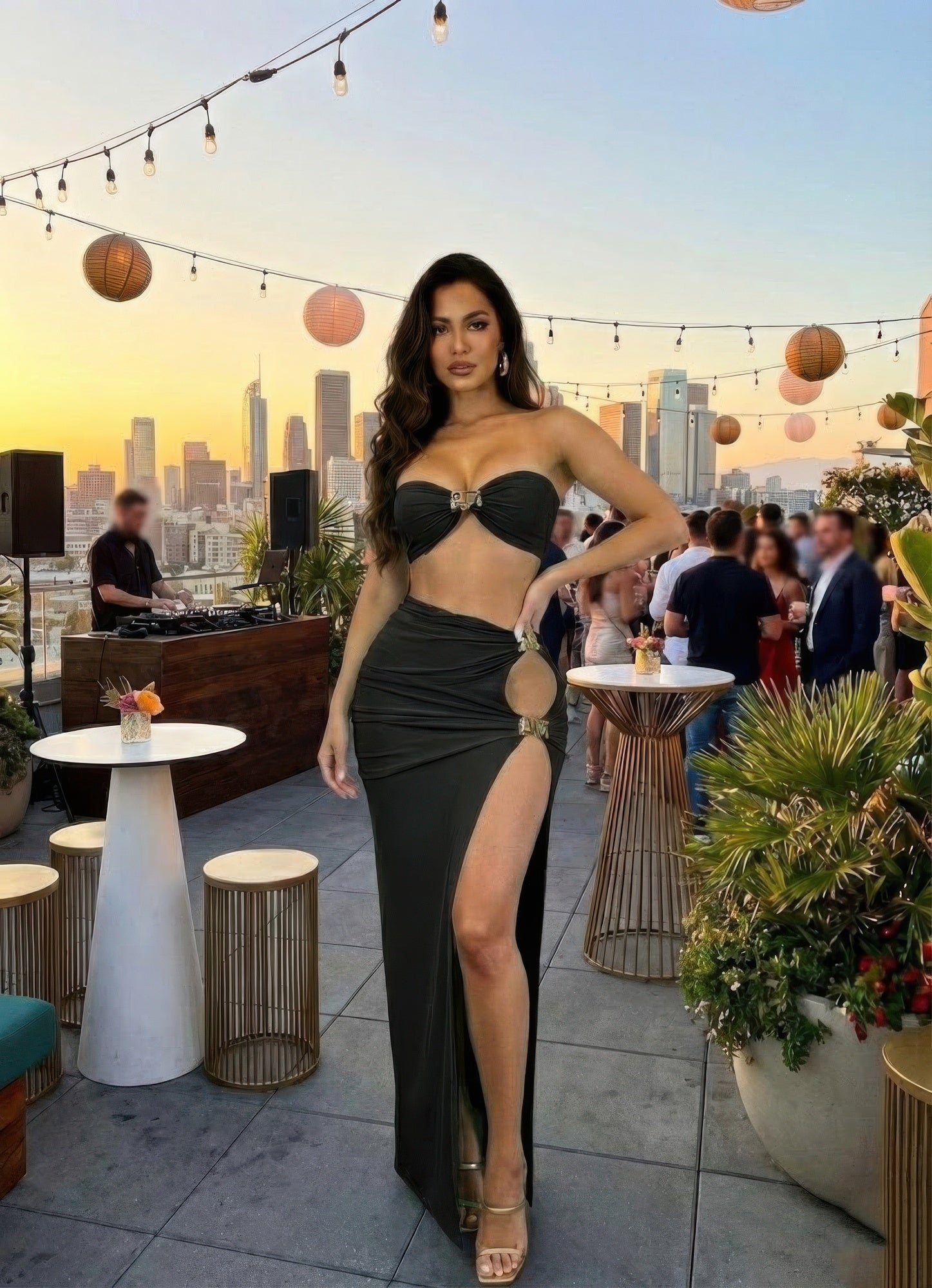 Black Strapless Crop Top and Slit Maxi Skirt Set Secondary image