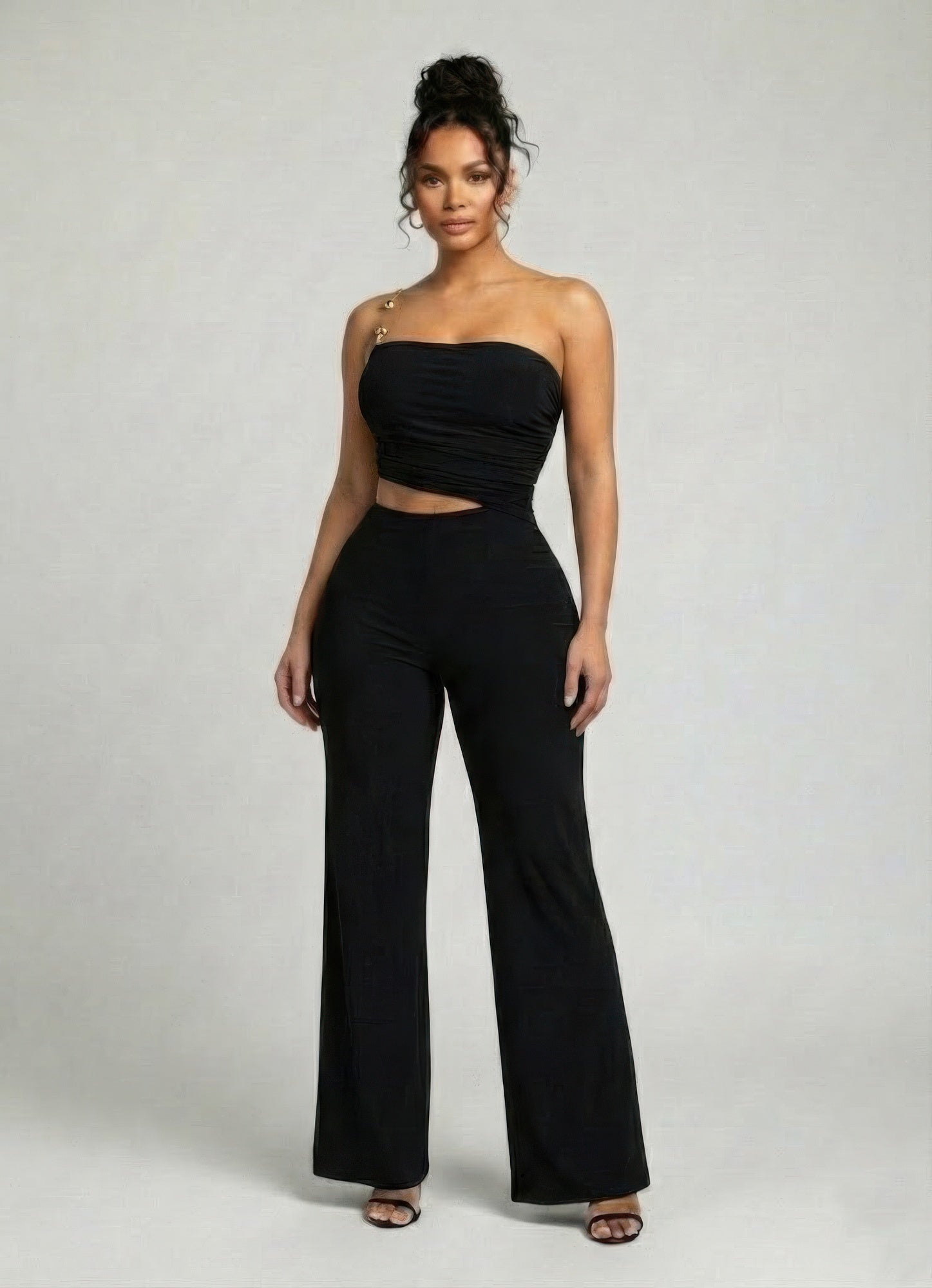 Black Ruched Bandeau Wide-Leg Jumpsuit Secondary image