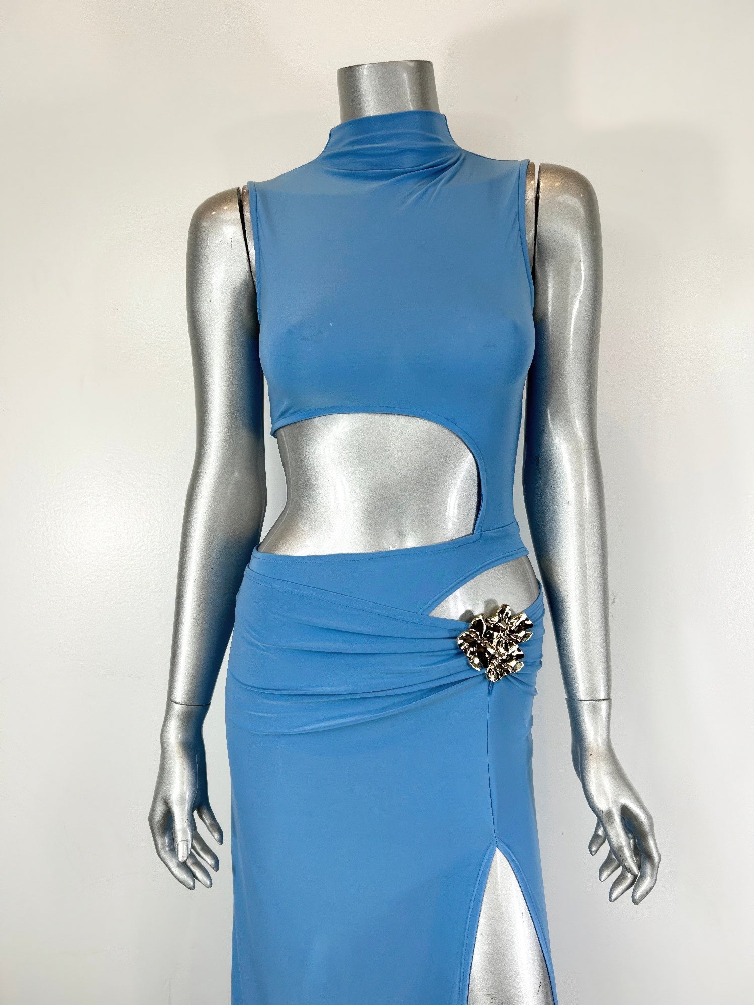 Blue High-Neck Cutout Top and Floor-Length Skirt Set Secondary image
