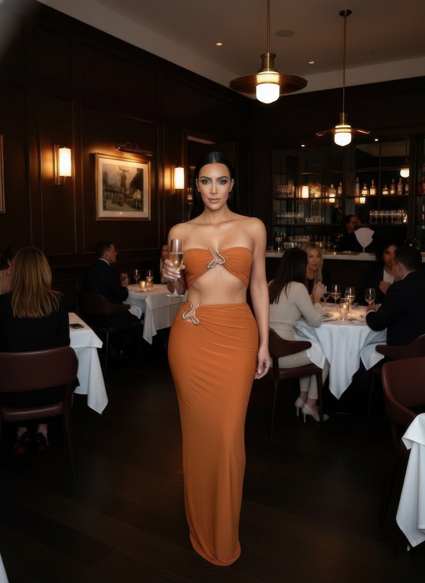 Rust Ruched Strapless Top and Fitted Maxi Skirt Set Secondary image
