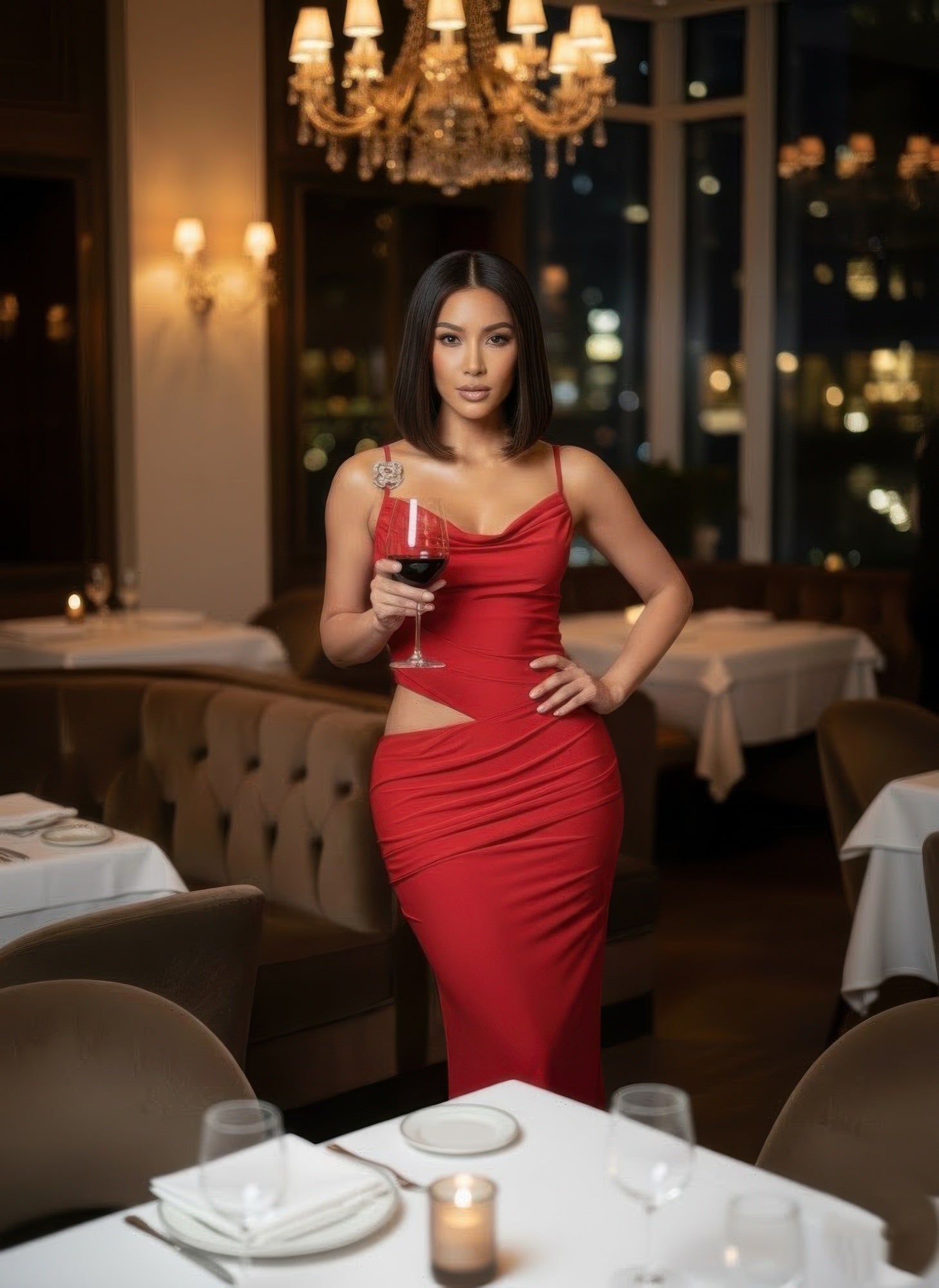 Red Cowl Neck Cutout Maxi Dress Secondary image