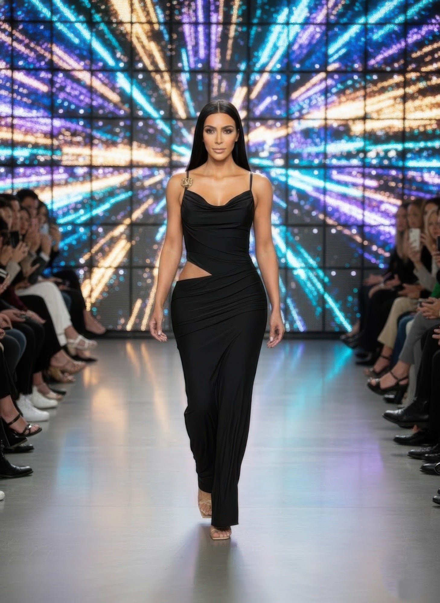 Black Cowl Neck Cutout Illusion Maxi Dress Secondary image