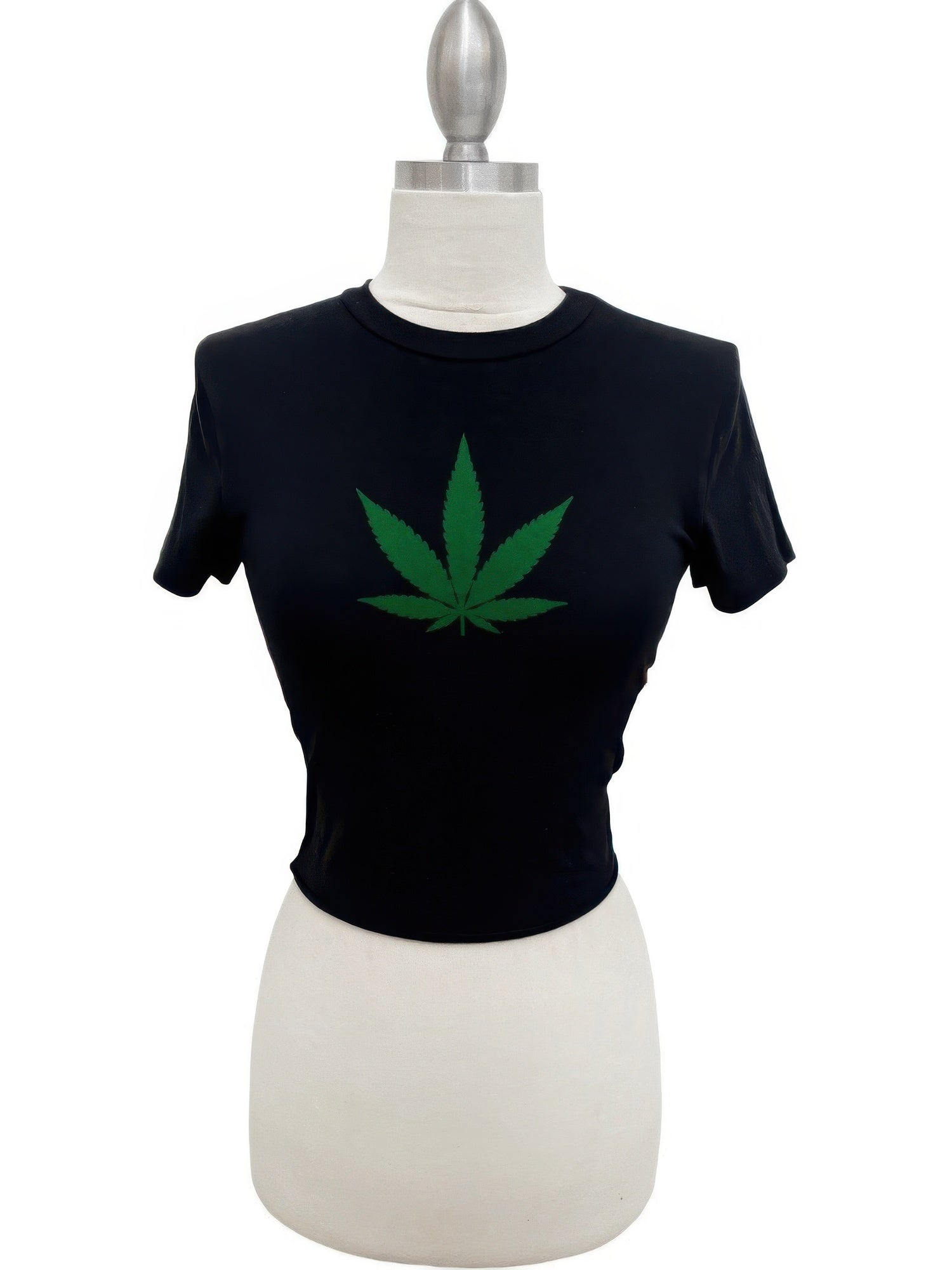 Black Cannabis Leaf Graphic Crop T-Shirt Secondary image