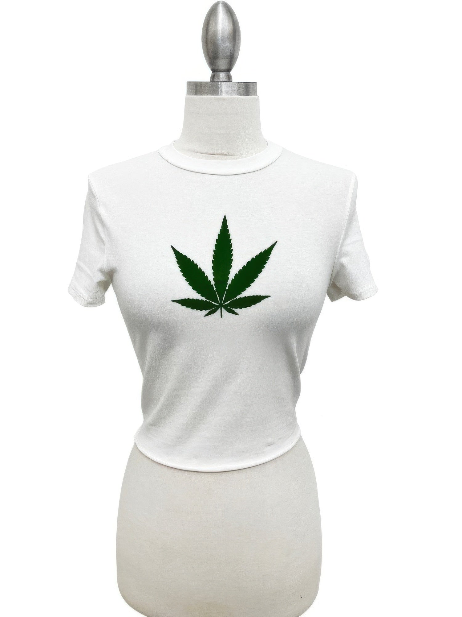 Ivory Cannabis Leaf Cropped T-Shirt Secondary image