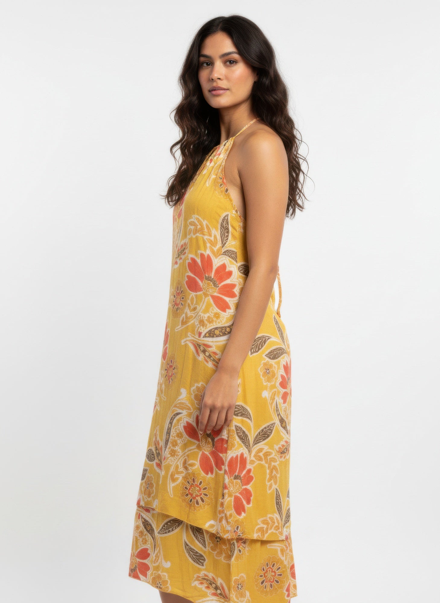 Mustard Floral Halter High-Low Dress Secondary image