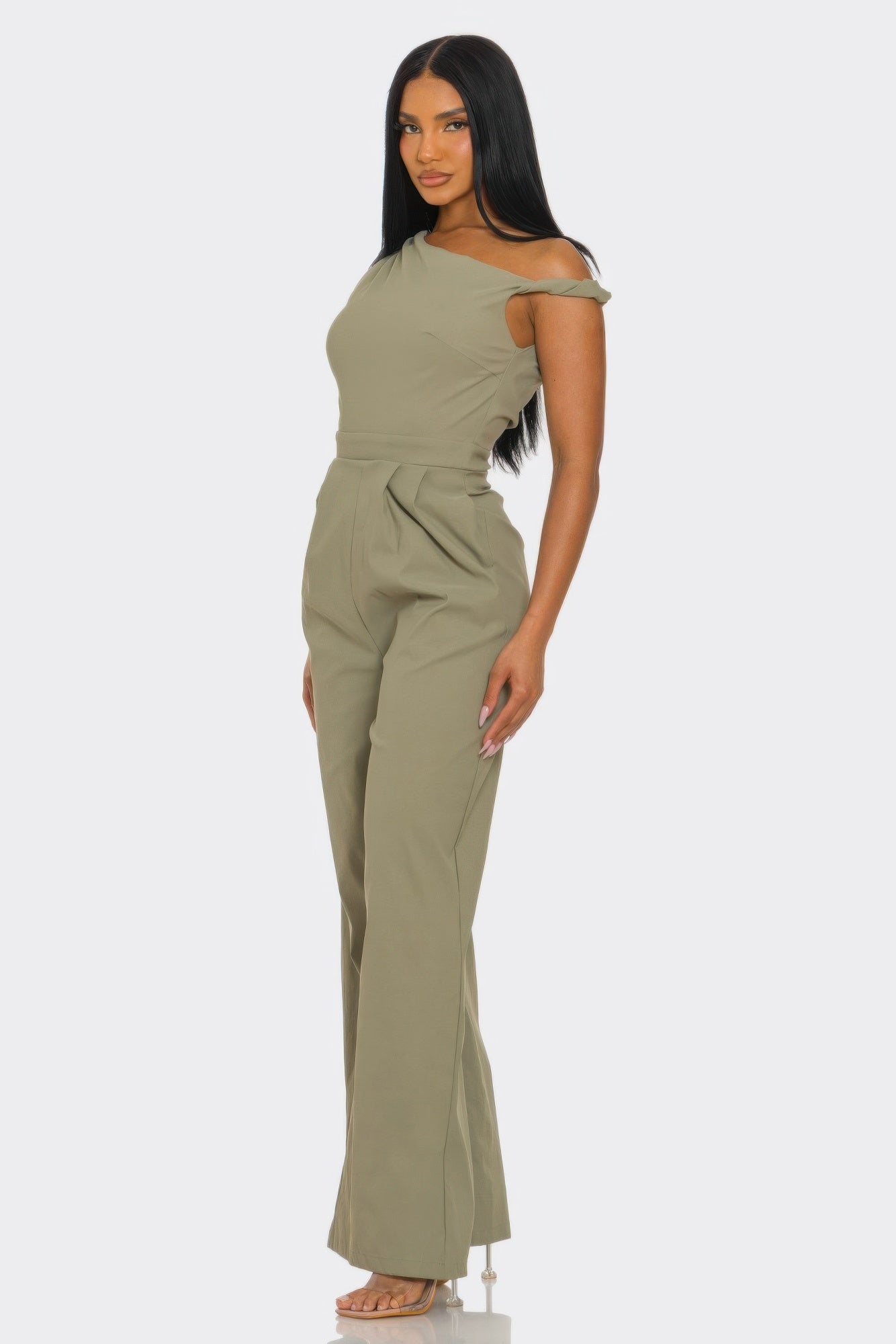 Khaki One-Shoulder Wide-Leg Jumpsuit Secondary image