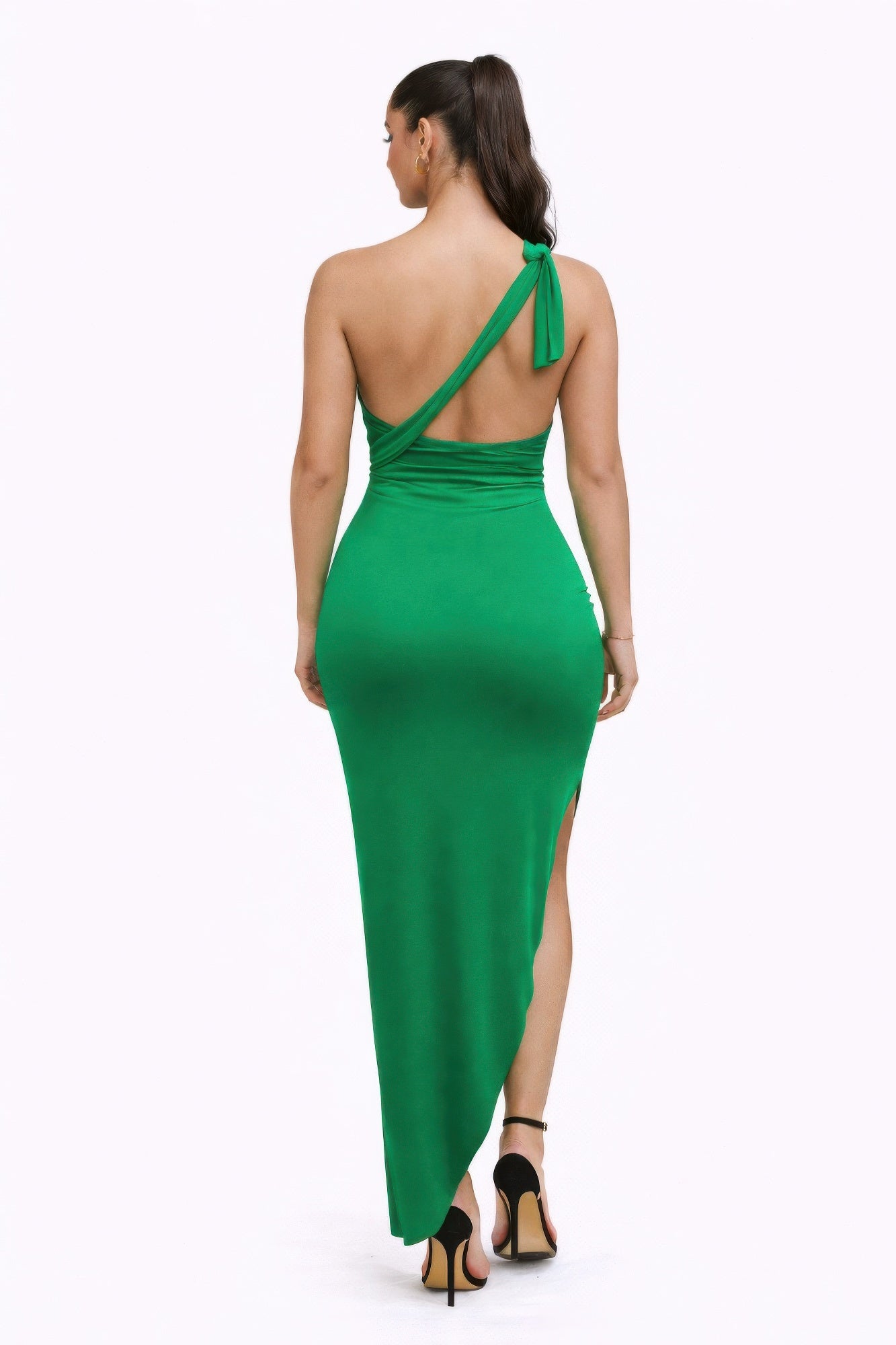 Green Cutout Ruched Maxi Dress With High Slit Secondary image
