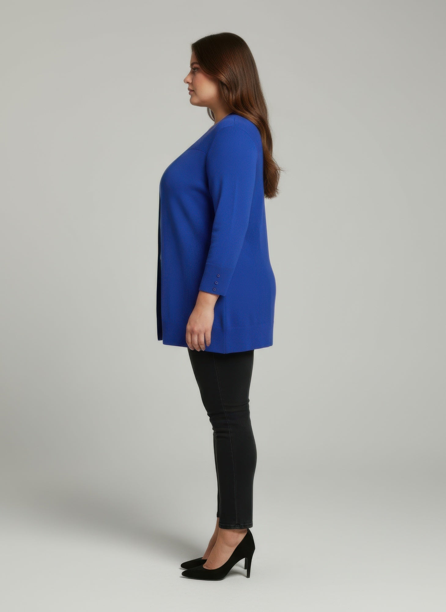 Royal Blue Ribbed Knit Tunic Top with Button Cuffs Secondary image