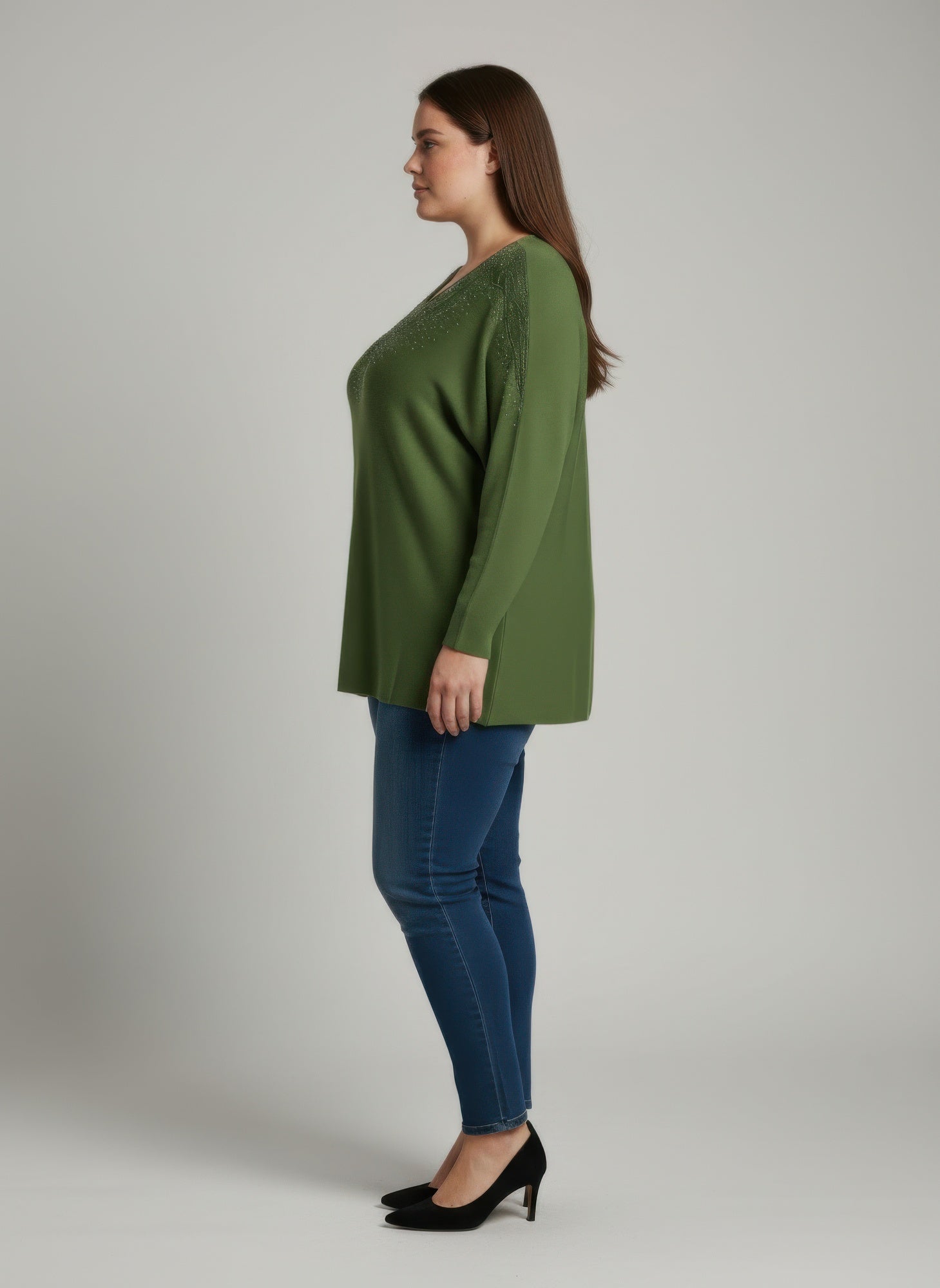 Olive Embellished Neckline Dolman Tunic Top Secondary image