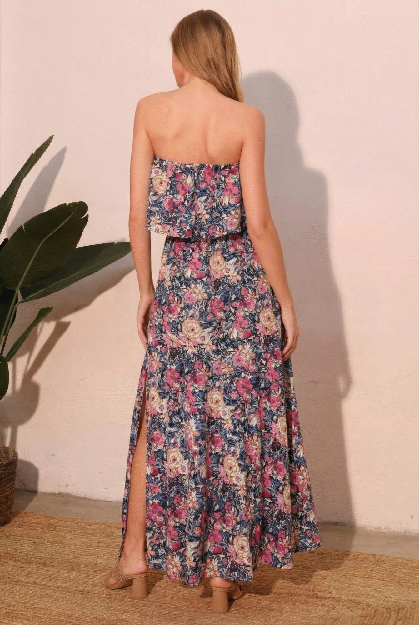 Floral Print Strapless Maxi Dress with Side Slit Secondary image