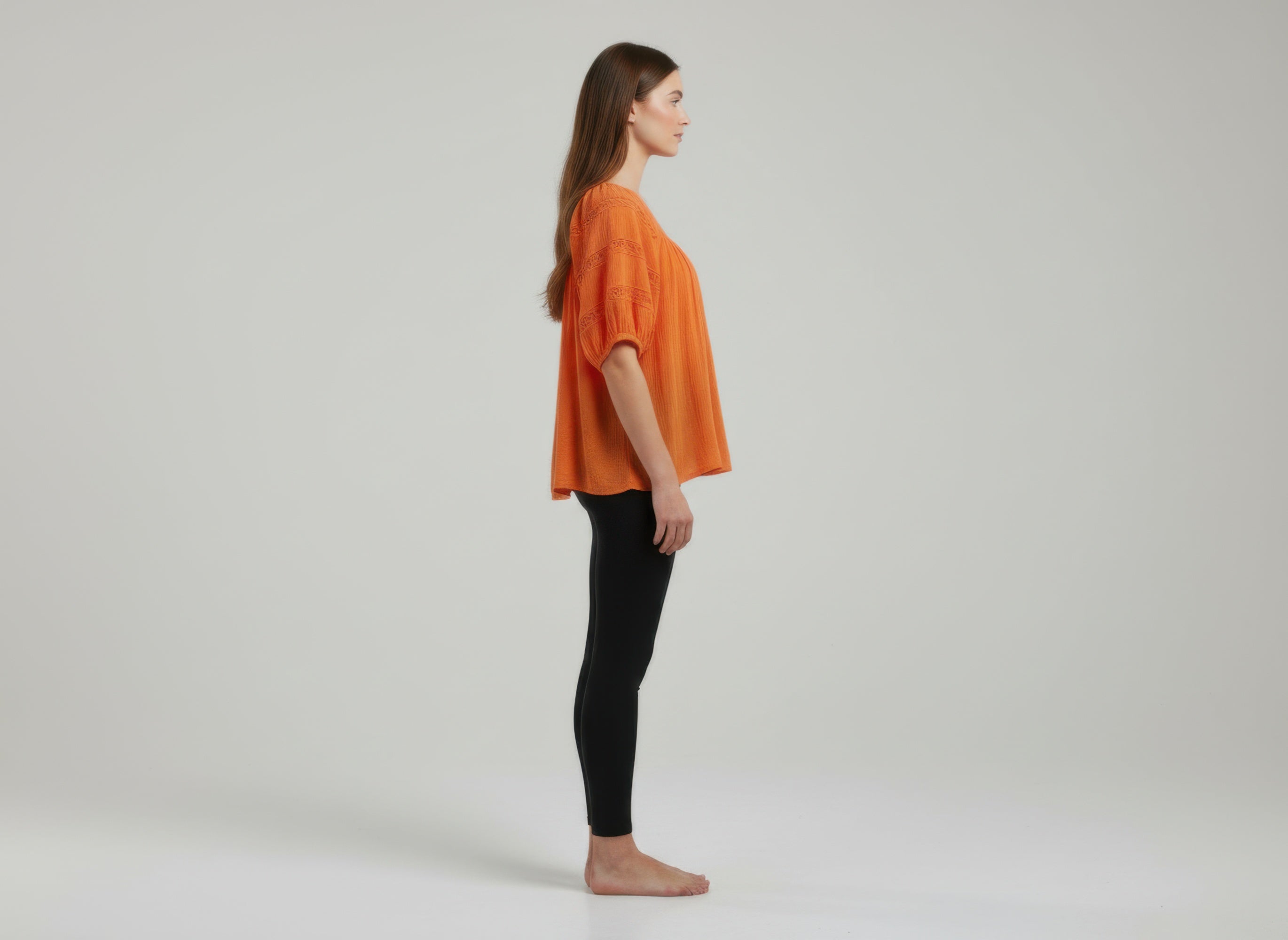 Orange Scoop Neck Crochet Sleeve Blouse Secondary image