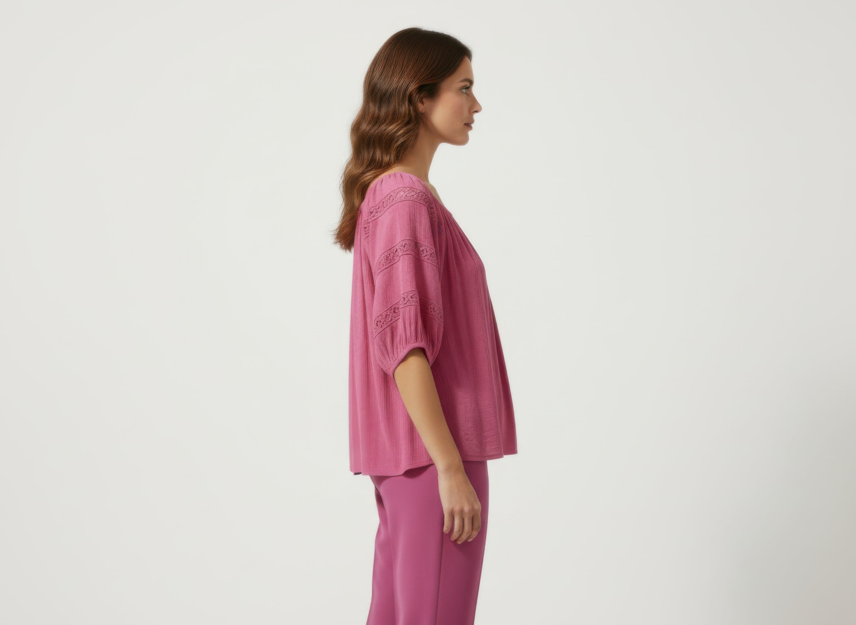 Pink Crochet-Detail Scoop Neck Blouse Secondary image