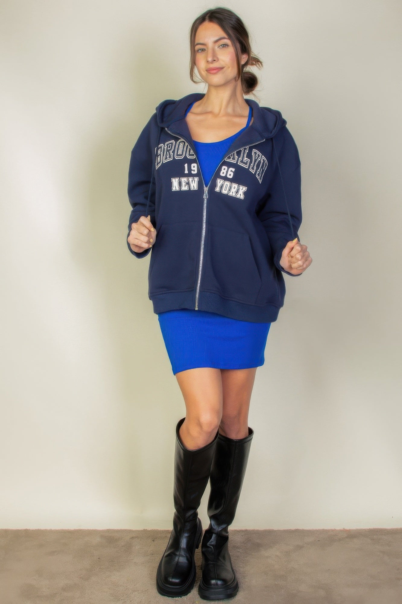 Brooklyn Graphic Zip-Front Drop-Shoulder Hoodie Secondary image