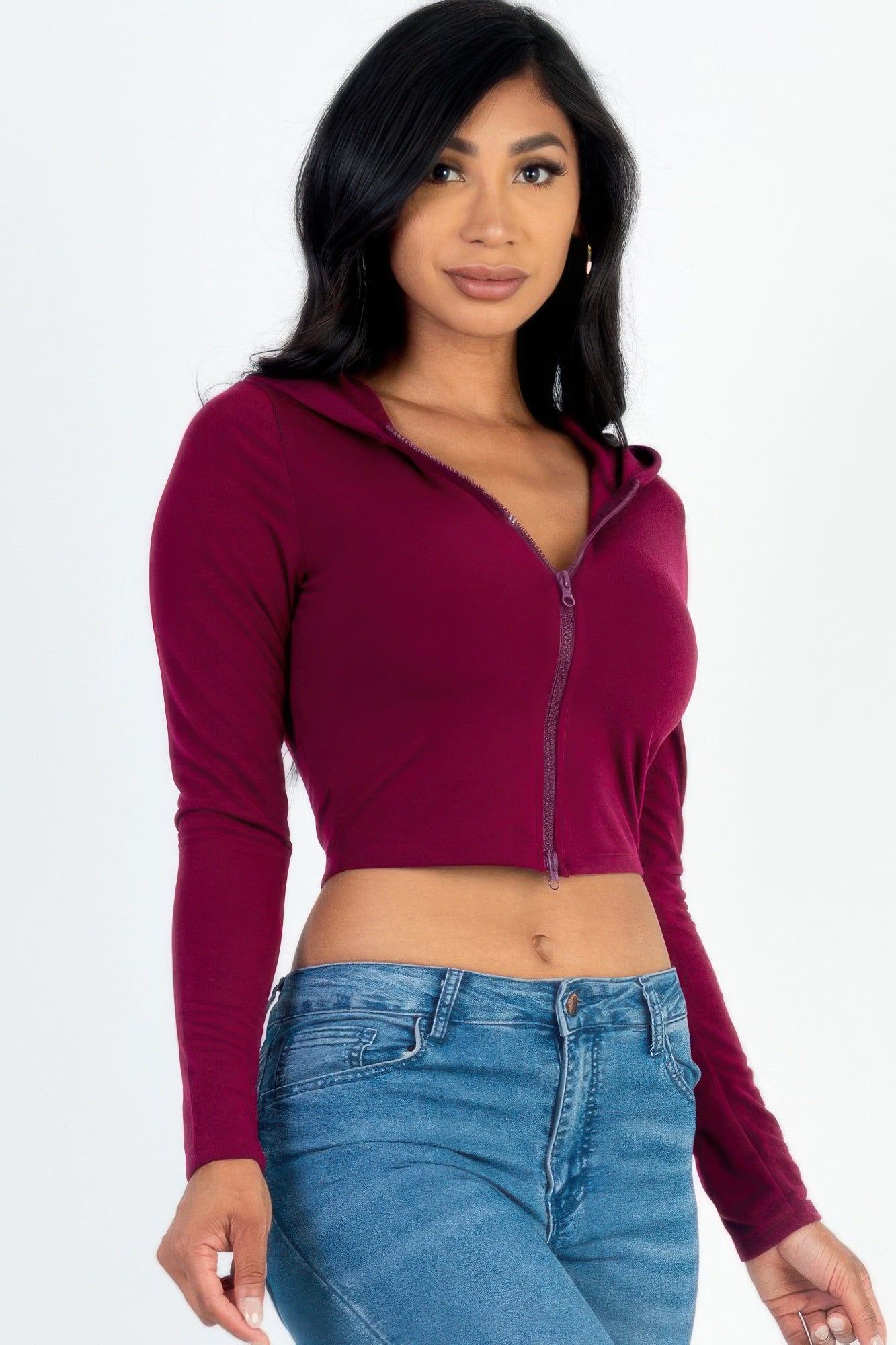 Cropped French Terry Zip Hoodie with Hood Secondary image