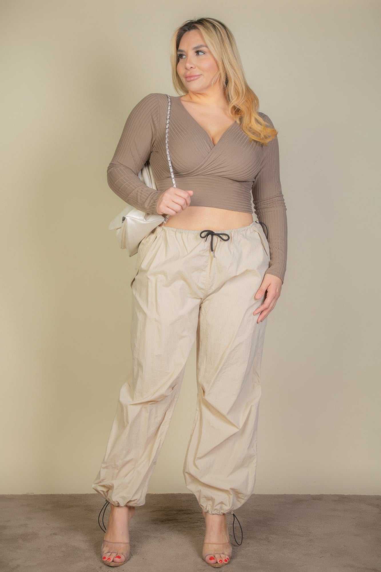 Plus Size Ribbed Wrap Front Long-Sleeve Top Secondary image