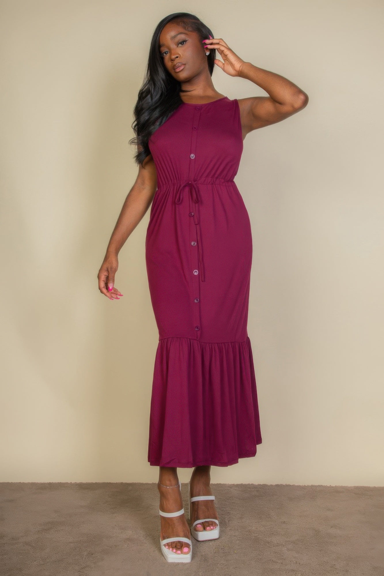 Sleeveless Button-Front Tie-Waist Dress Secondary image