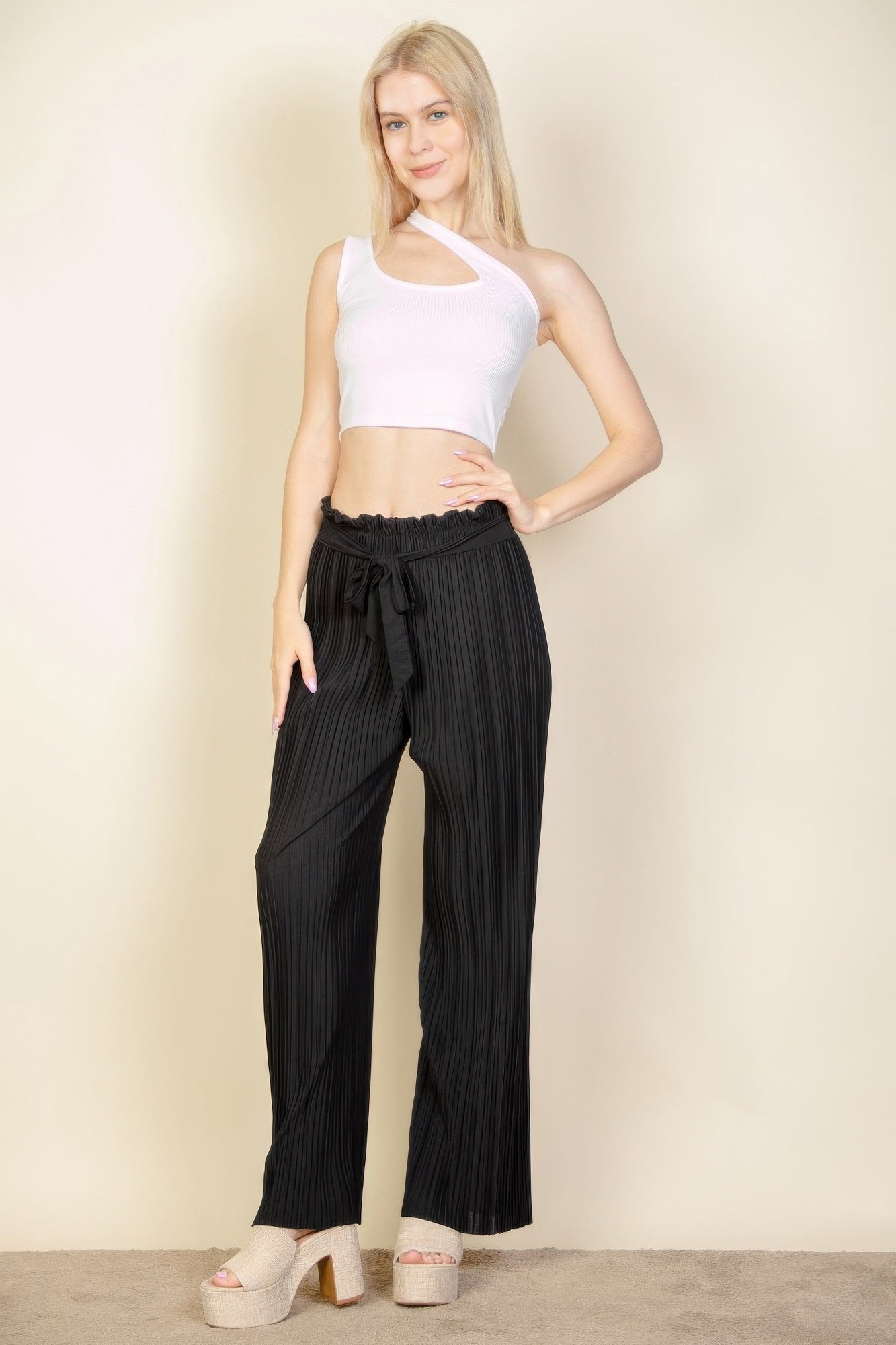 Pleated Wide-Leg Tie-Front Pants Secondary image