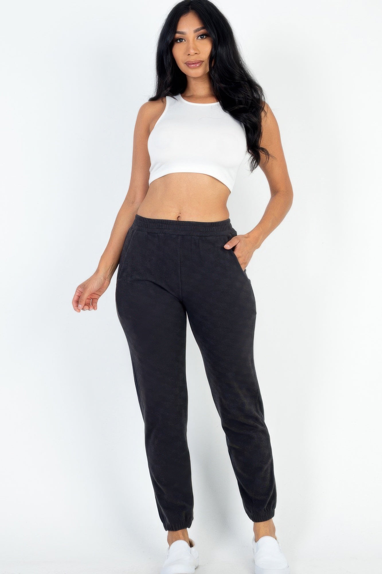 Stretch Rib Knit Jogger Pants With Side Pockets Secondary image