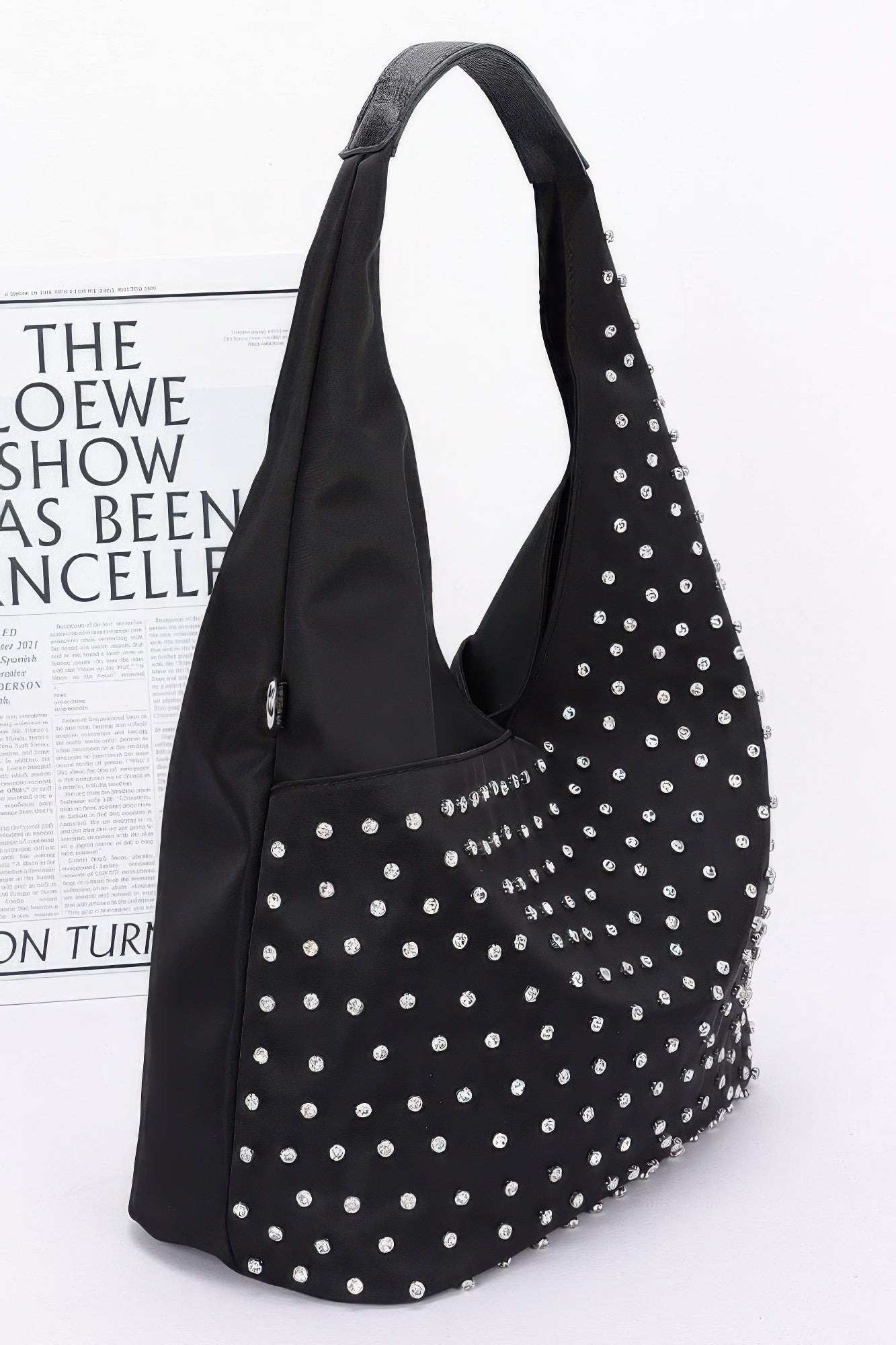 Black Rhinestone Hobo Bag with Matching Pouch Secondary image