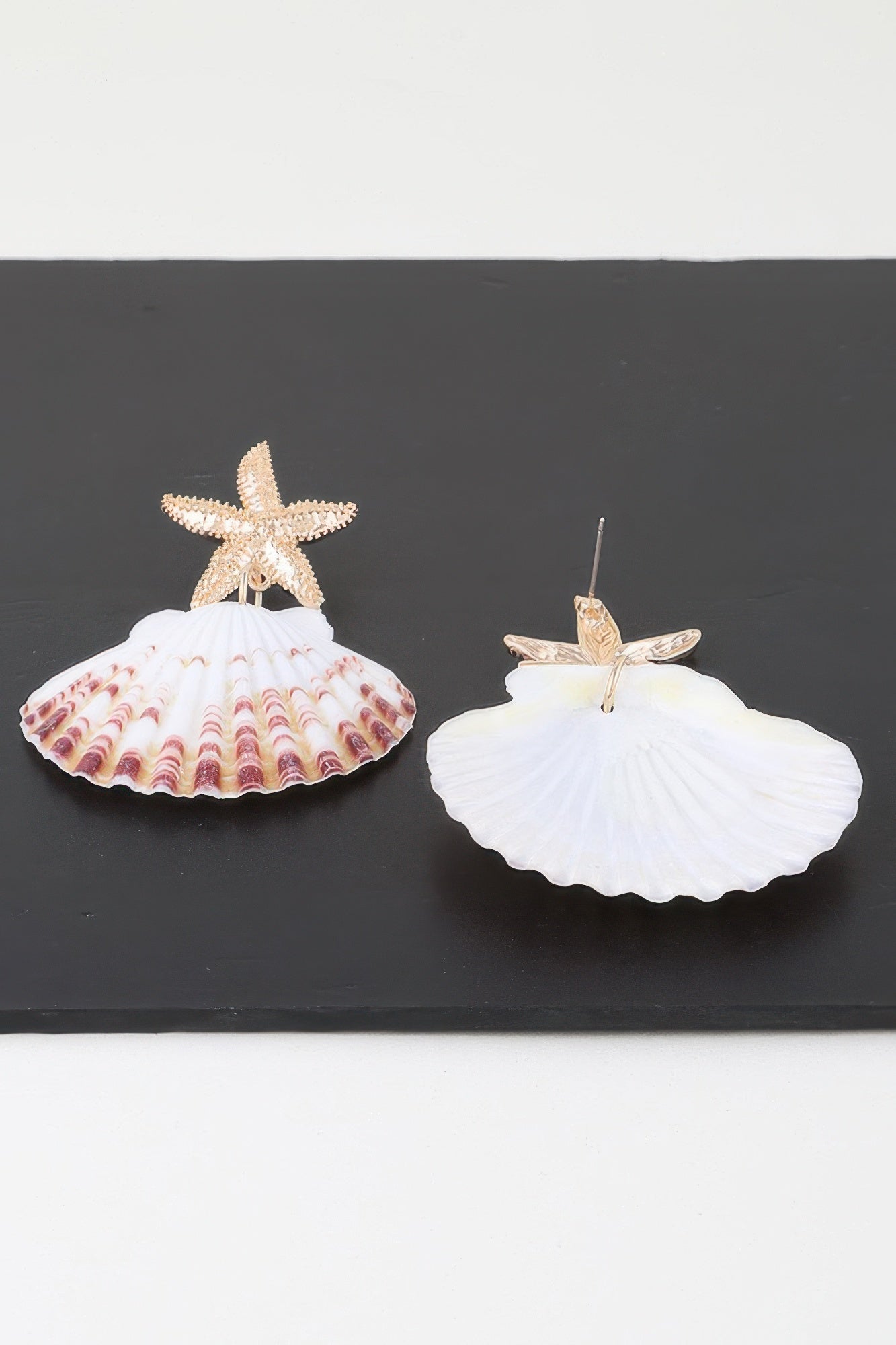 Gold White Starfish and Shell Drop Earrings Secondary image