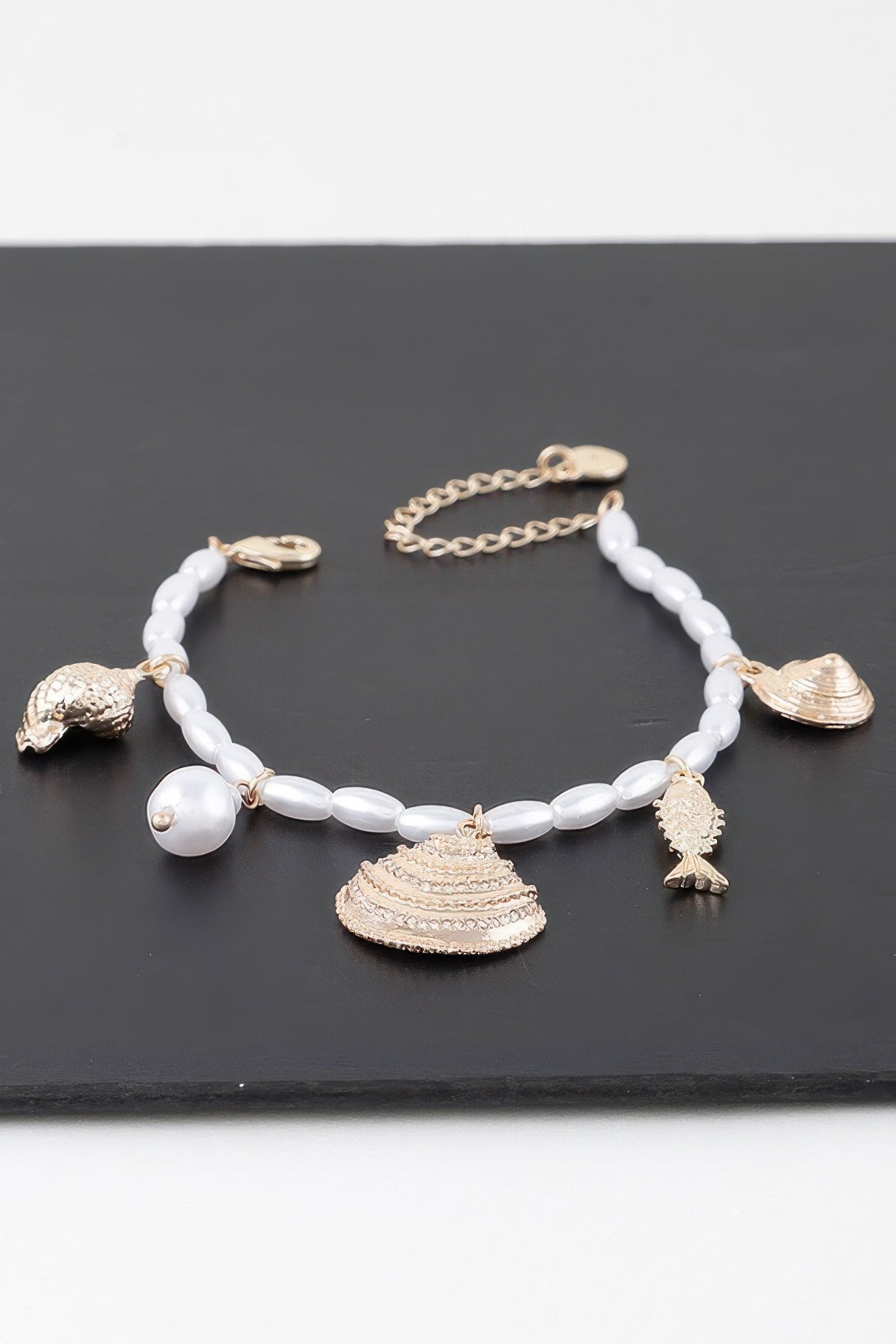 Gold-Tone Shell Charm Bracelet with Pearly Beads Secondary image