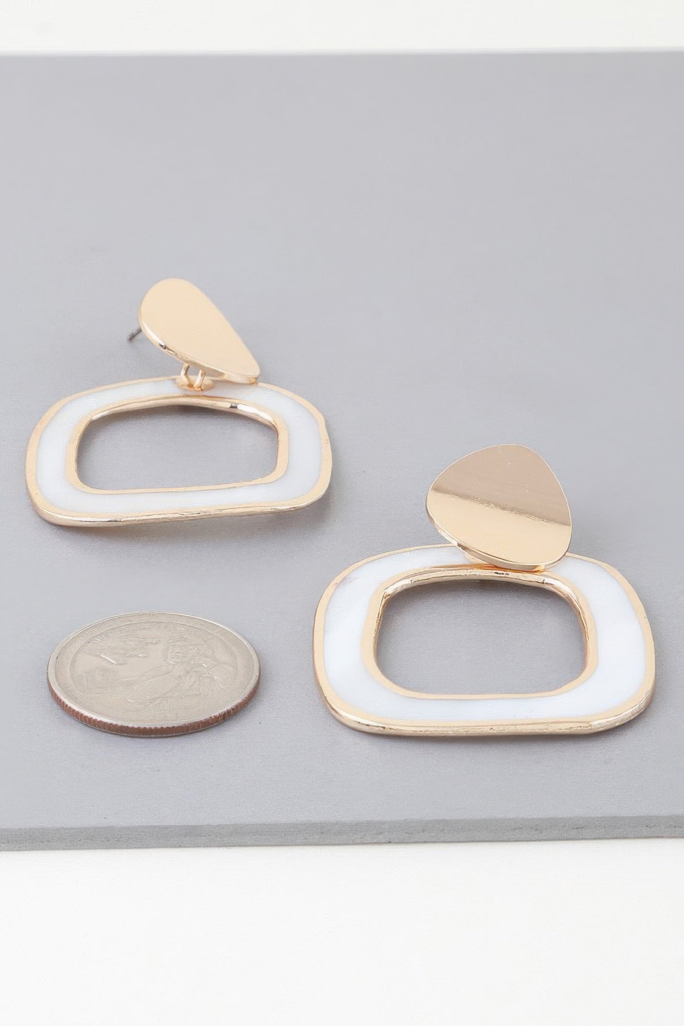 Gold Cream Abstract Double-Frame Earrings Secondary image