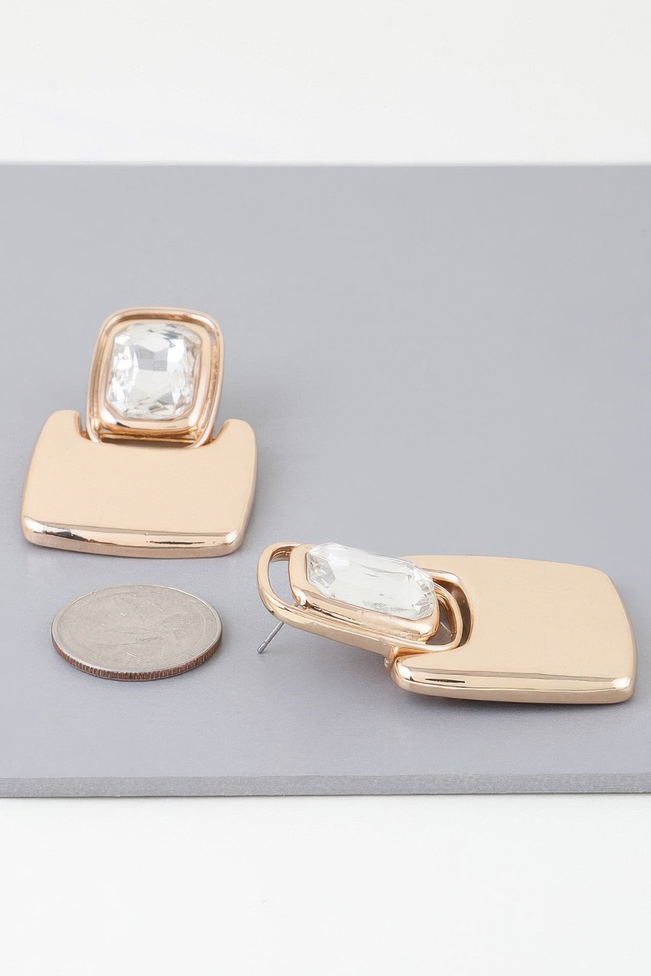 Gold-Tone Square Clear Jewel Earrings Secondary image