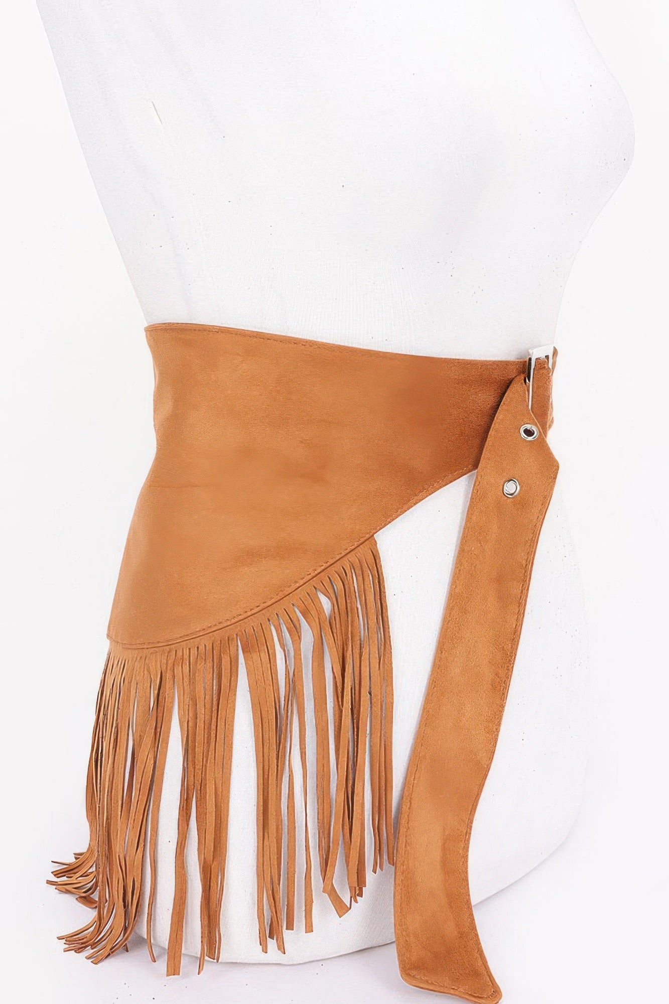 Faux Suede Fringe Waist Belt with Buckle Secondary image