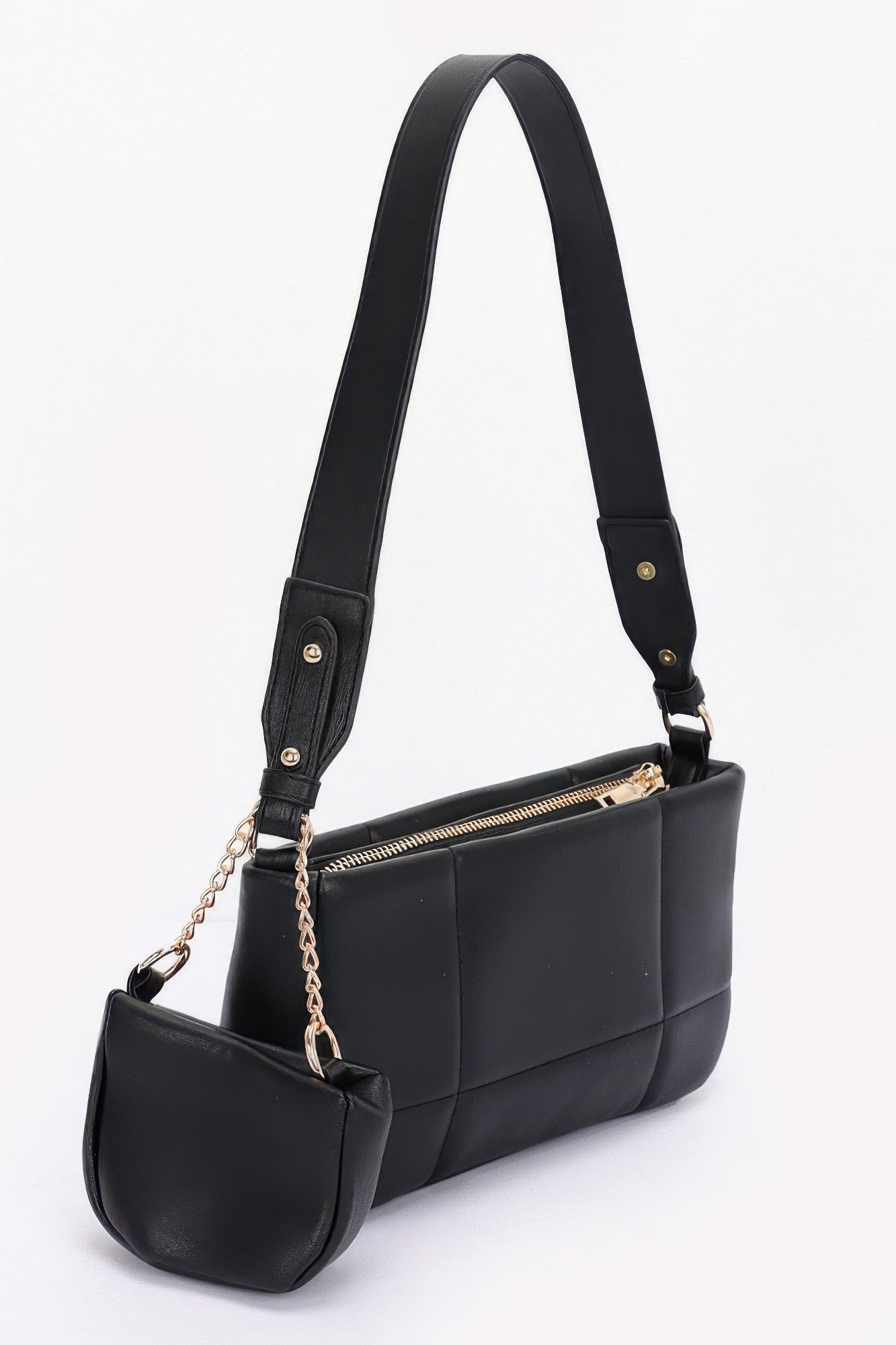 Quilted Faux Leather Shoulder Bag with Detachable Earbud Pouch Secondary image
