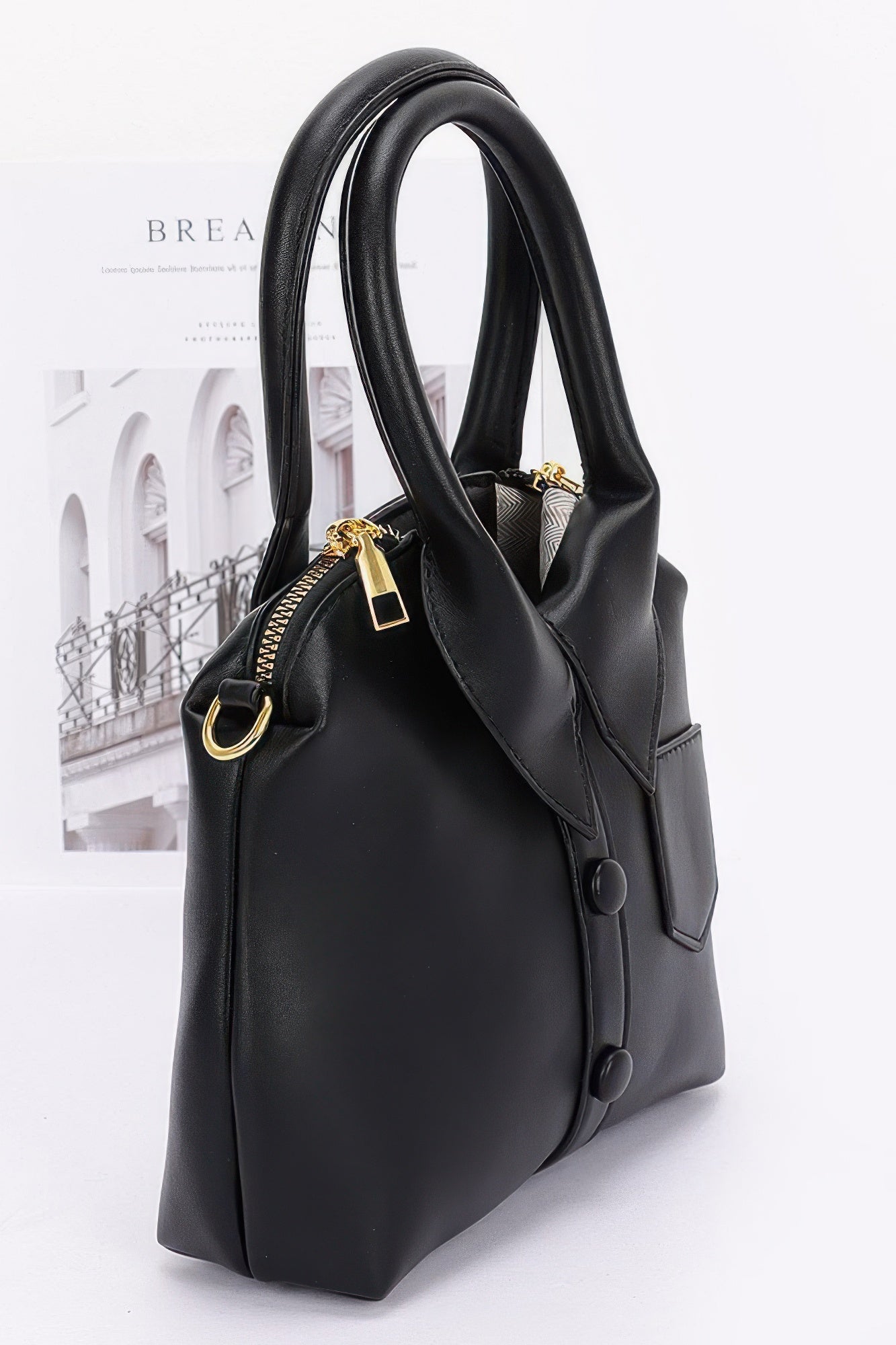 Faux Leather Shirt Collar Top Handle Handbag Secondary image