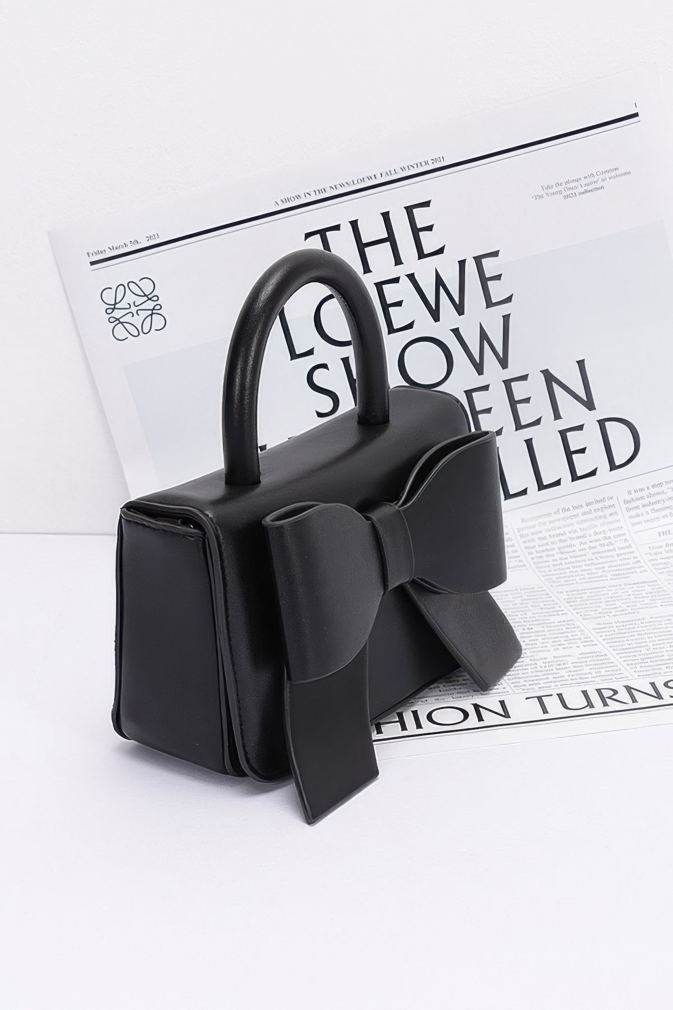 Structured Faux Leather Bow Top Handle Bag Secondary image