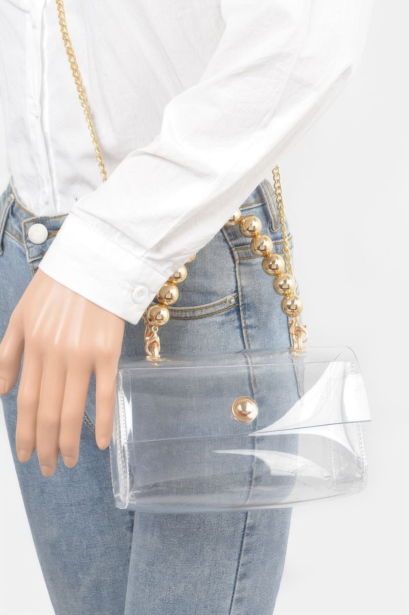 Clear Flap Clutch With Beaded Handle Secondary image