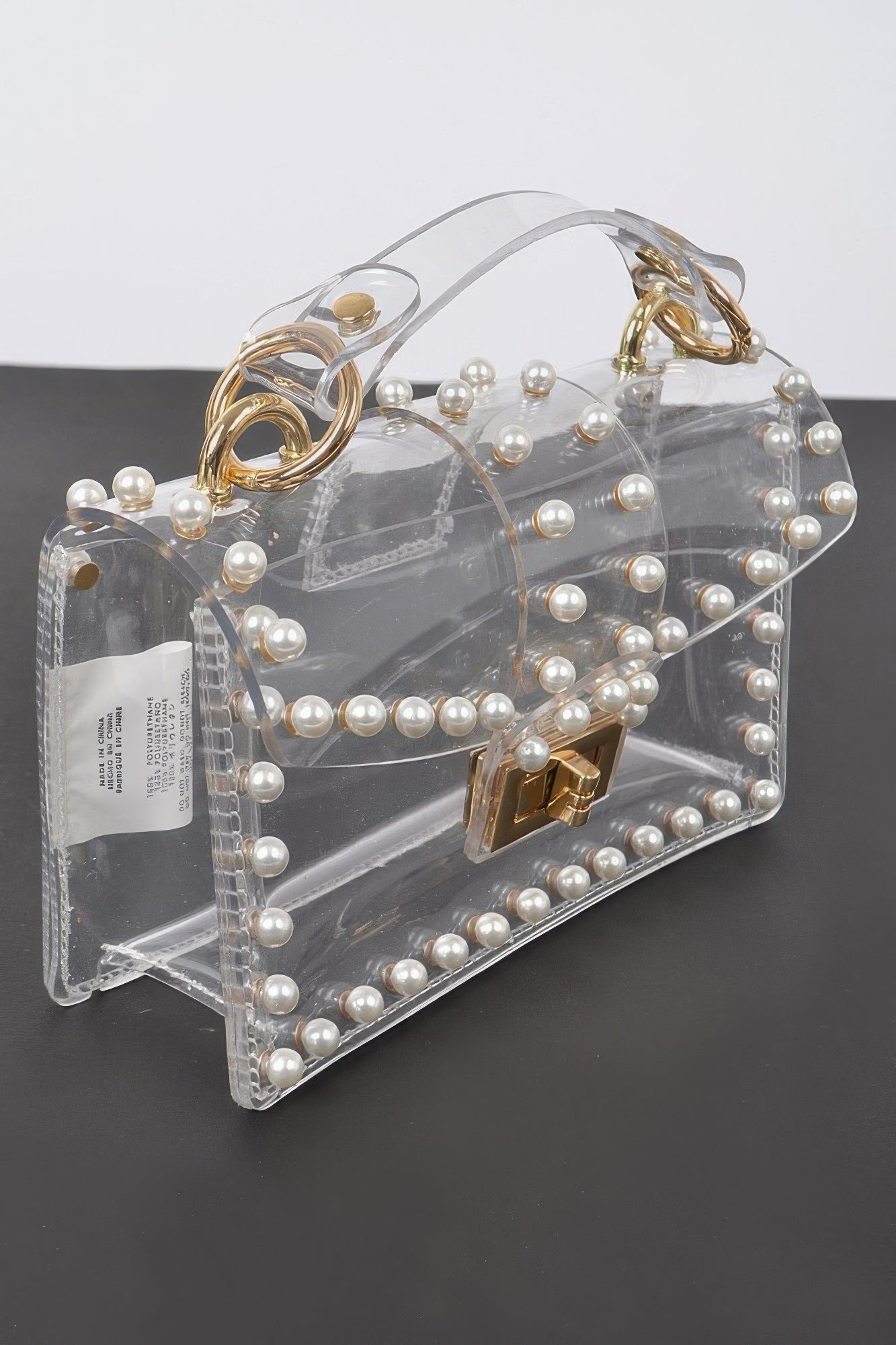 Clear Faux Pearl Handle Clutch Bag Secondary image