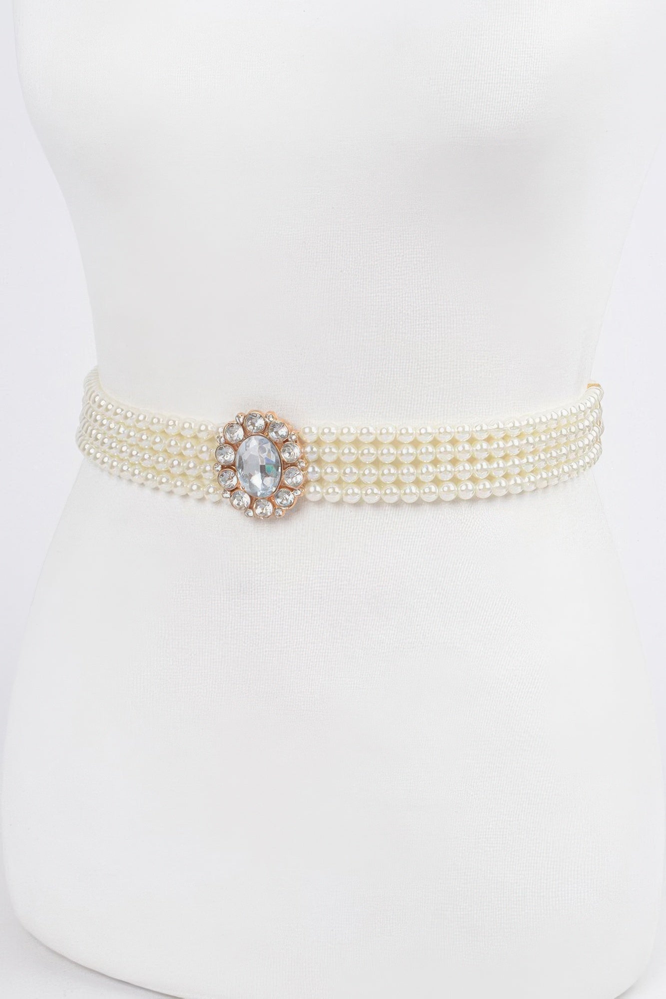 Ivory Faux Pearl Embellished Stretch Belt Secondary image