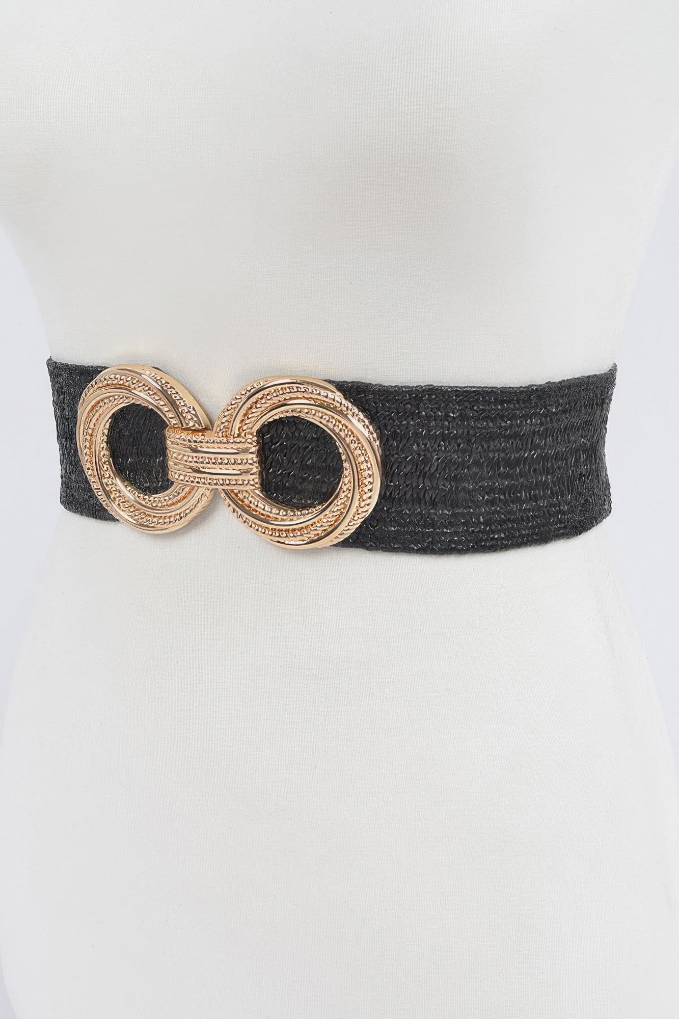 Plus Size Stretch Belt with Textured Double-Ring Buckle Secondary image